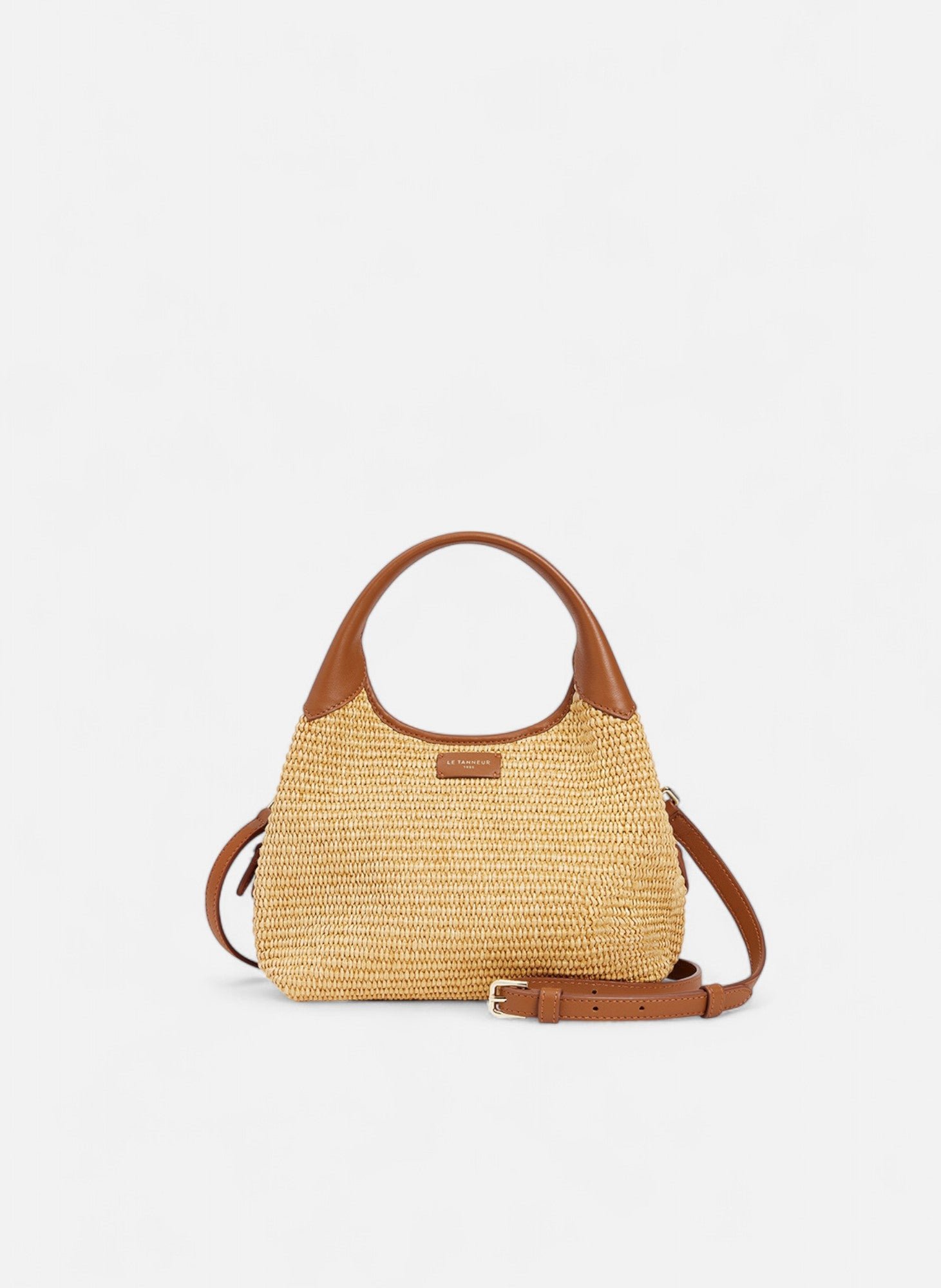 Petit sac à main juliette effet raphia et cuir lisse LE TANNEUR Marron