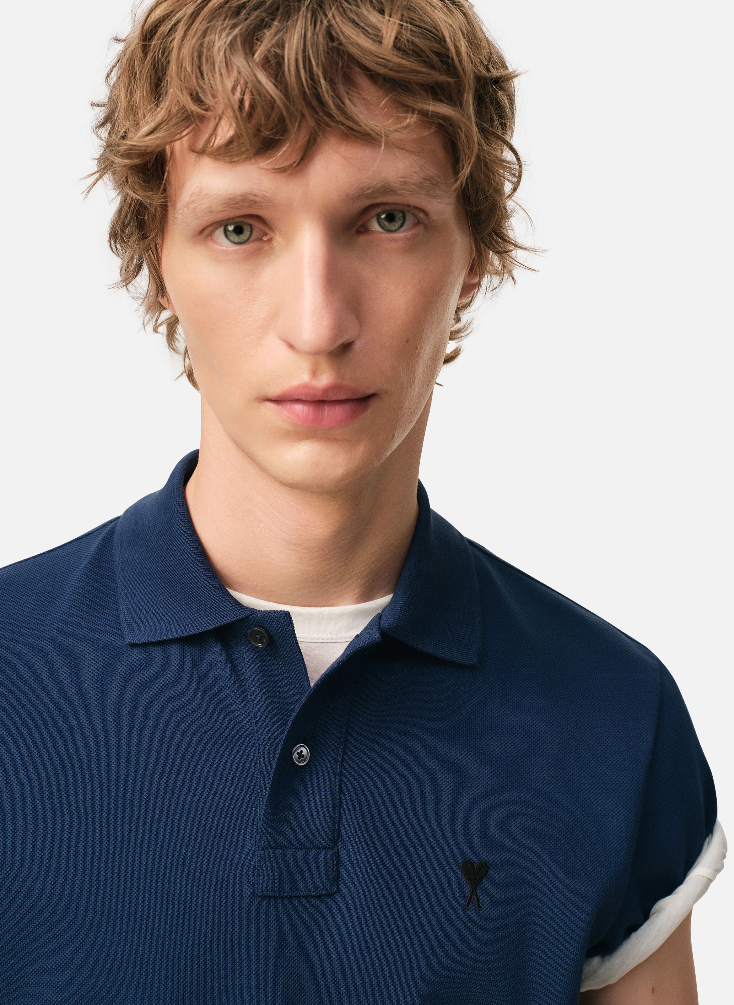 Polo ami de coeur contrasté en coton AMI PARIS Bleu