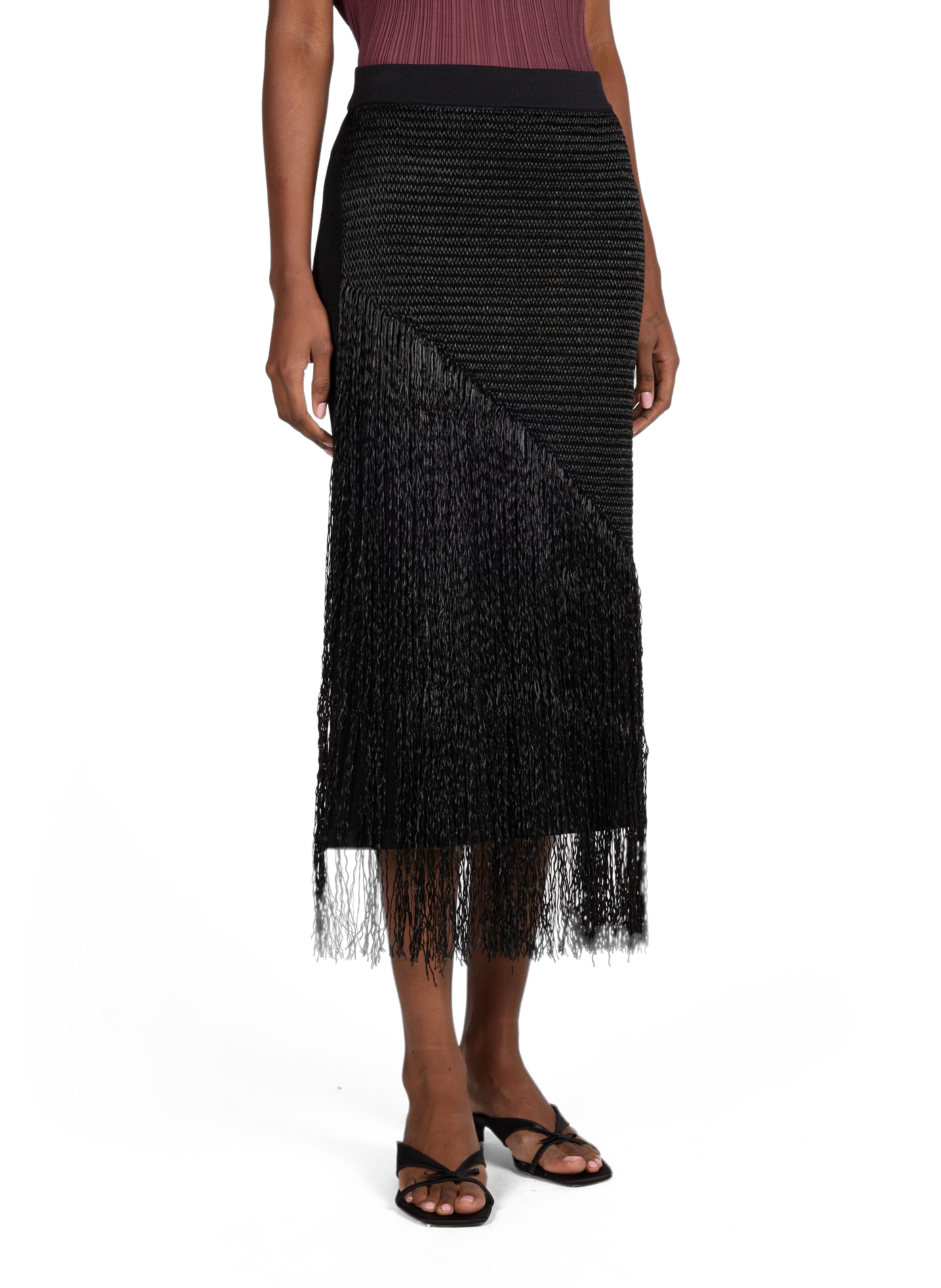 Midi skirt with fringes ADOLFO DOMINGUEZ Black