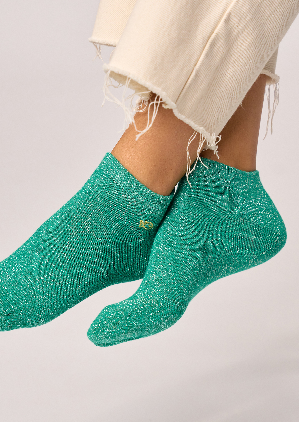 Socquettes pailletées en coton peigné unies BILLYBELT Vert