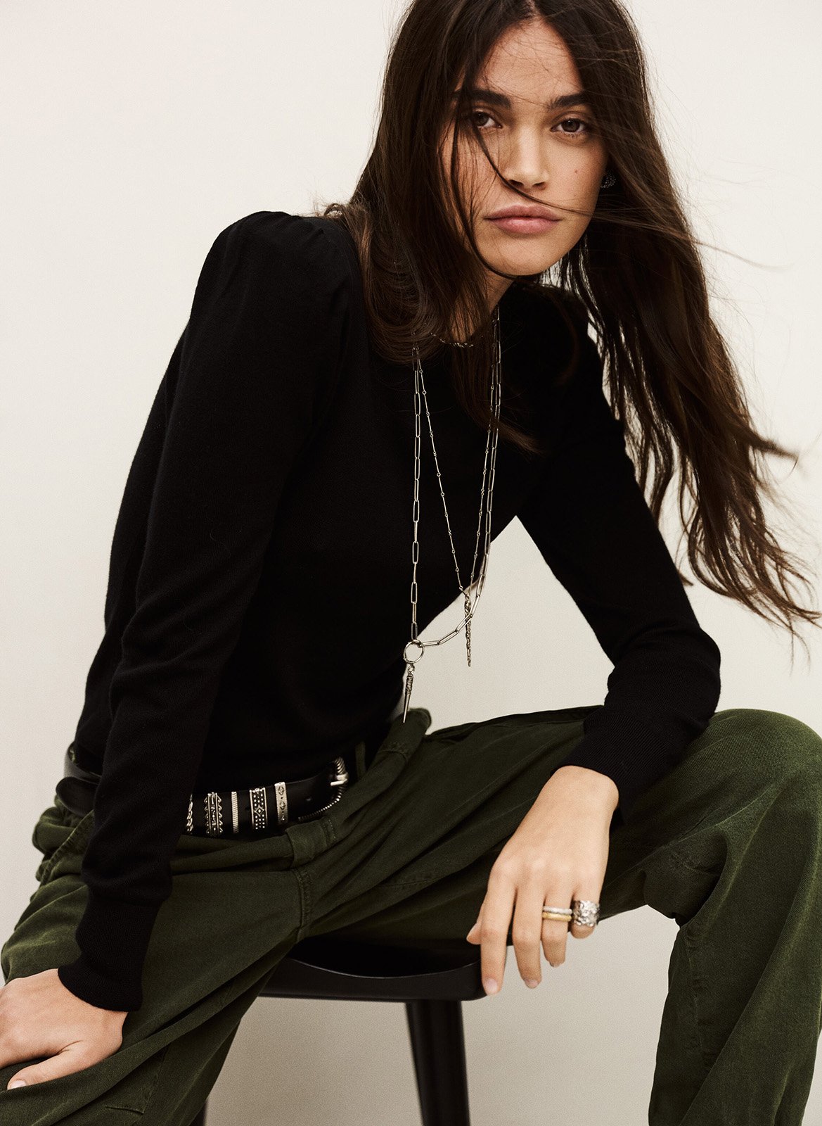 Pull col rond en laine britanie BA&SH Noir