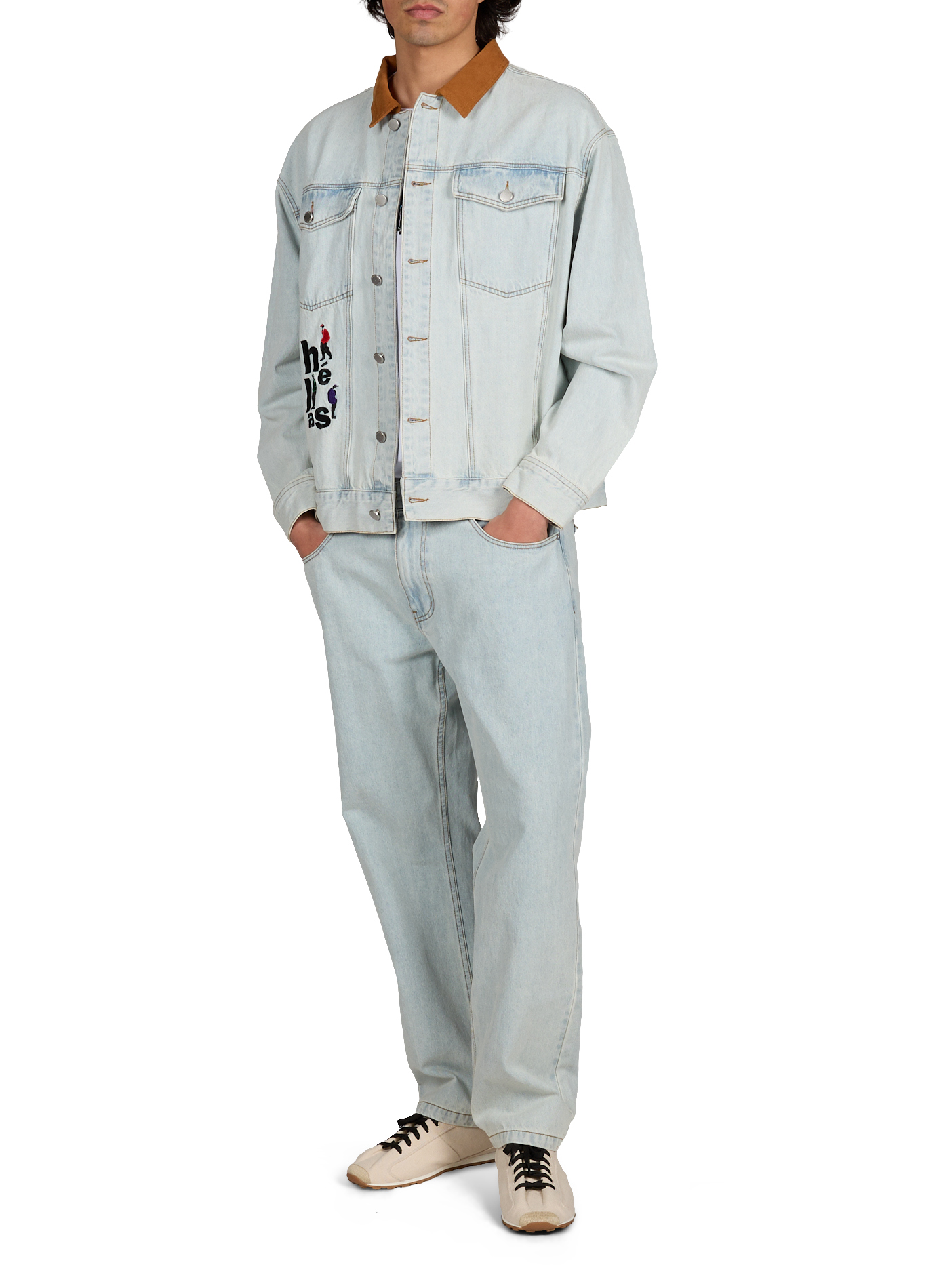 Veste en jean col classique brodée  HELAS CAPS Bleu