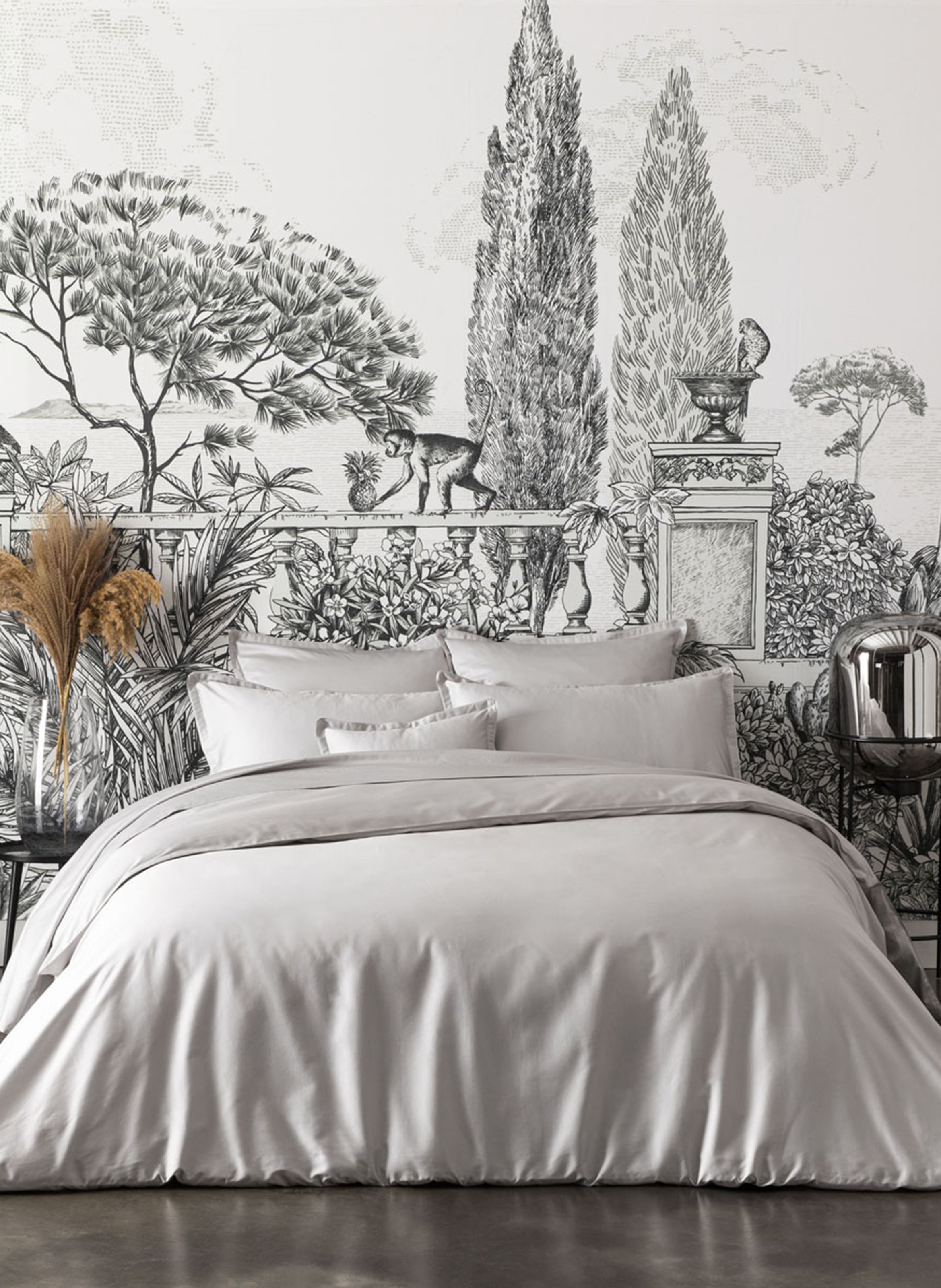 Housse de couette unie en satin de coton bio, teophile  Gris argent