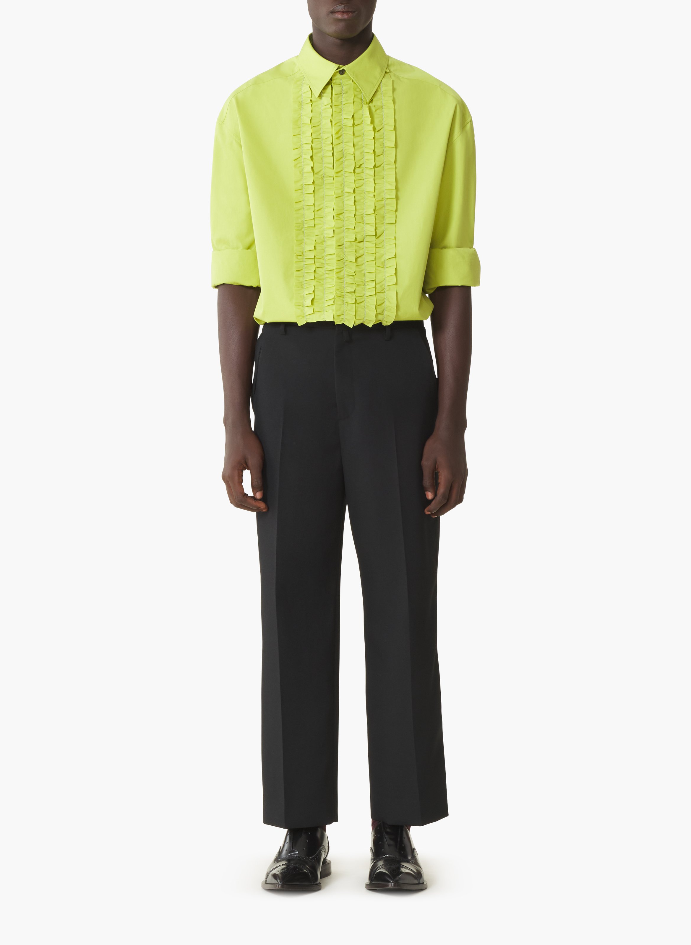 Chemise à plastron en popeline de coton Vert