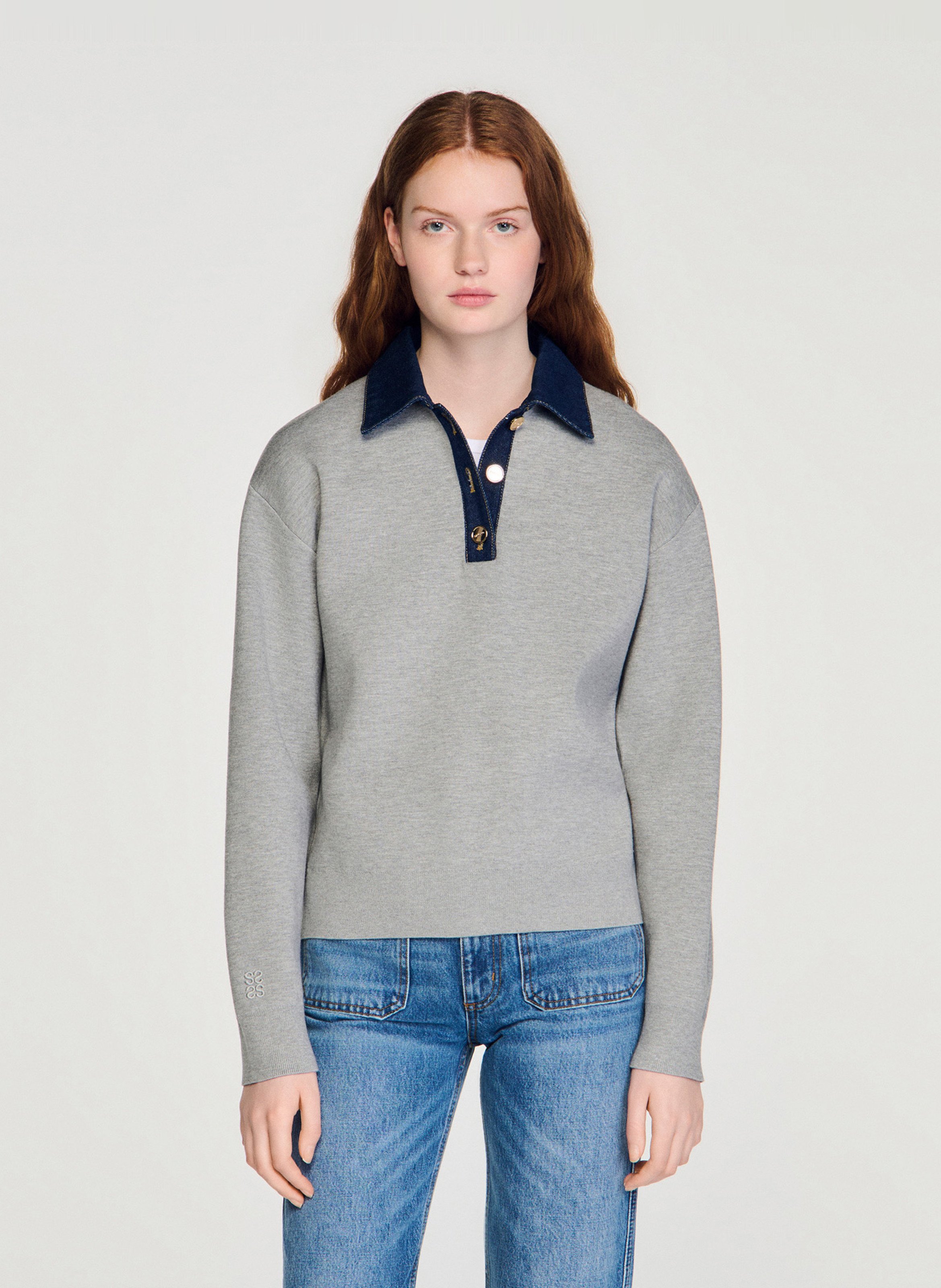 Pull ample à col en jean SANDRO Gris