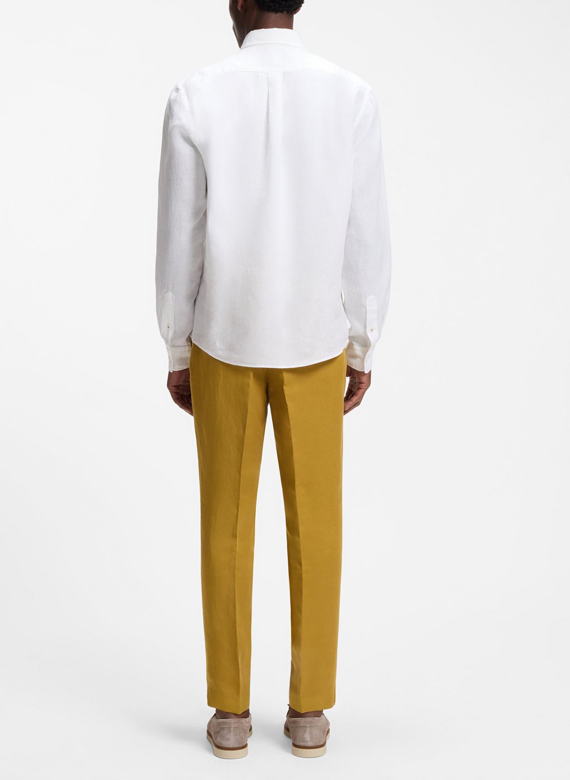 Chemise en lin col classique BOSS Blanc