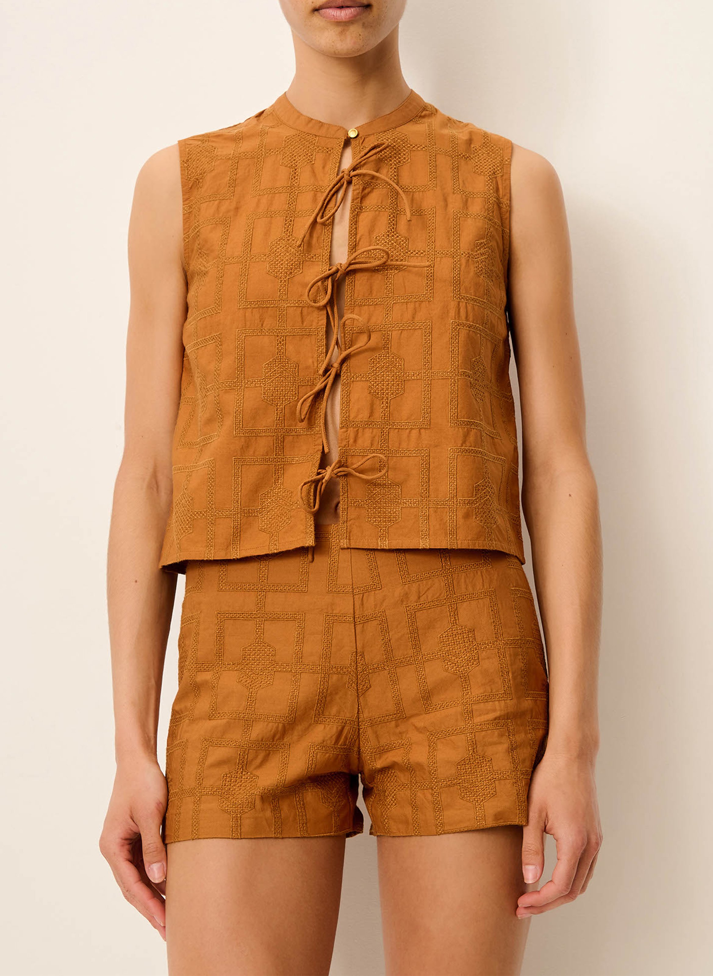 Top sans manches à motif résille janiece SESSUN Marron