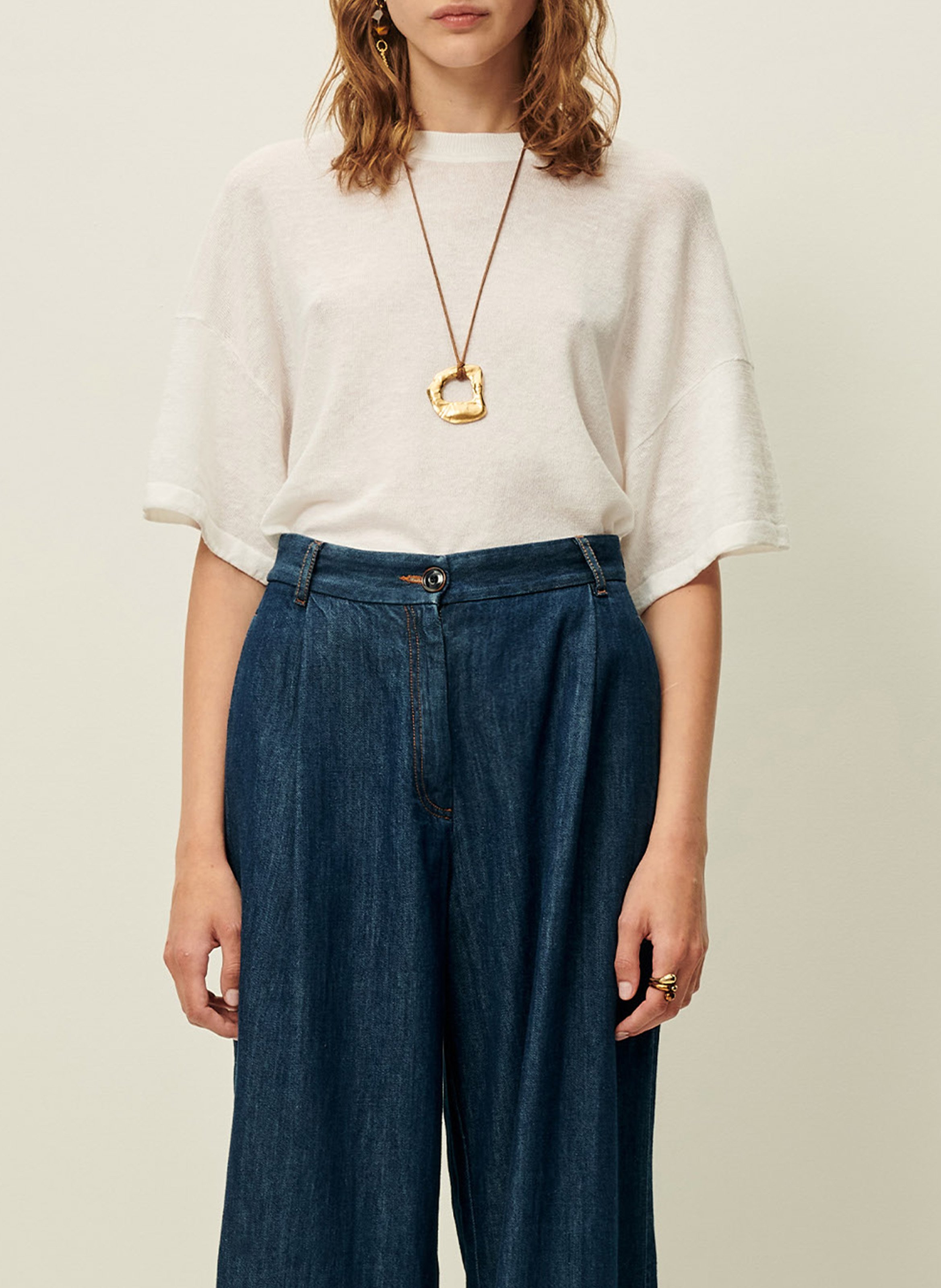Tee-shirt ample uni en coton mélangé moderno SESSUN Blanc