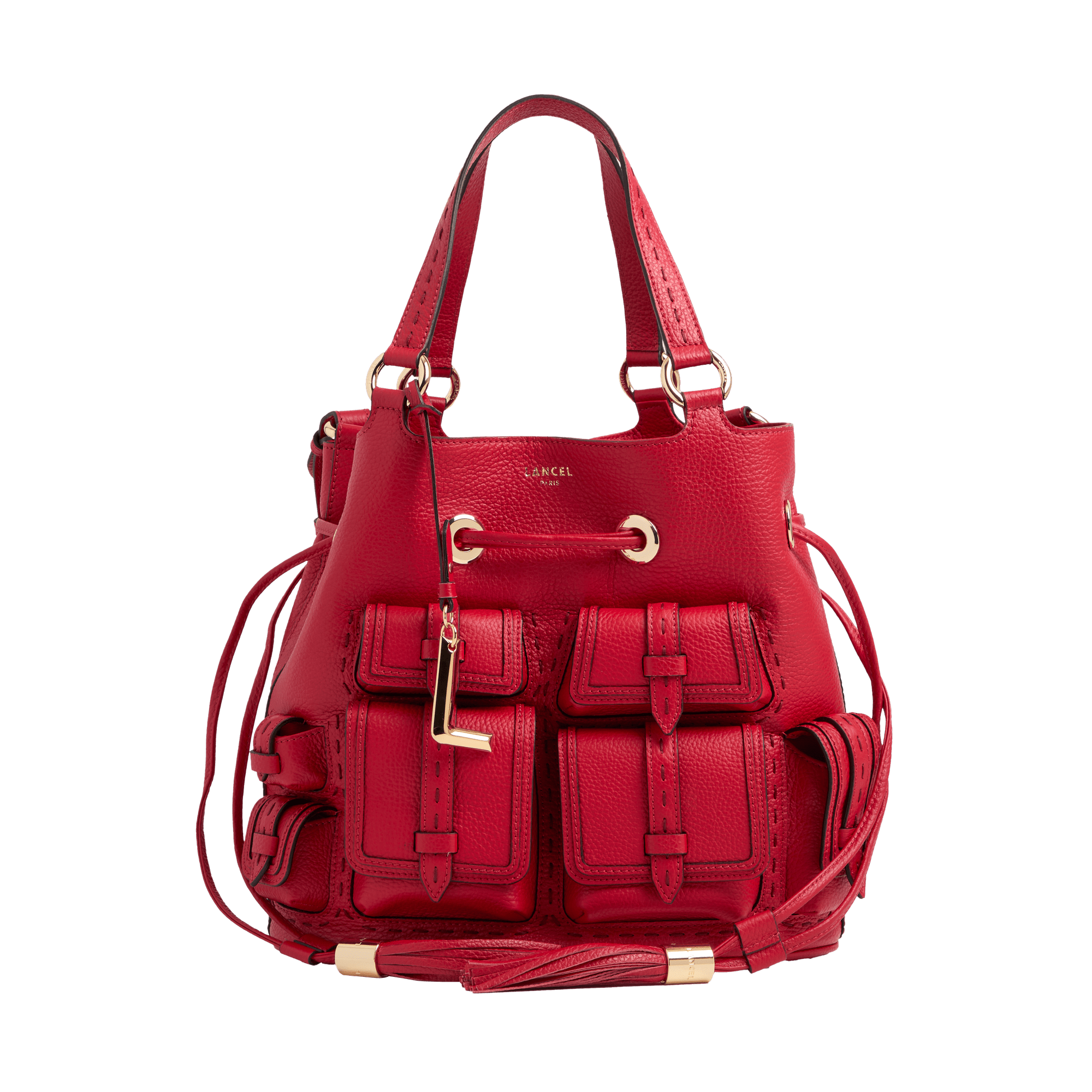 Sac seau premier flirt de lancel en animation 150y multipoches : cuir de vachette graine LANCEL Rouge