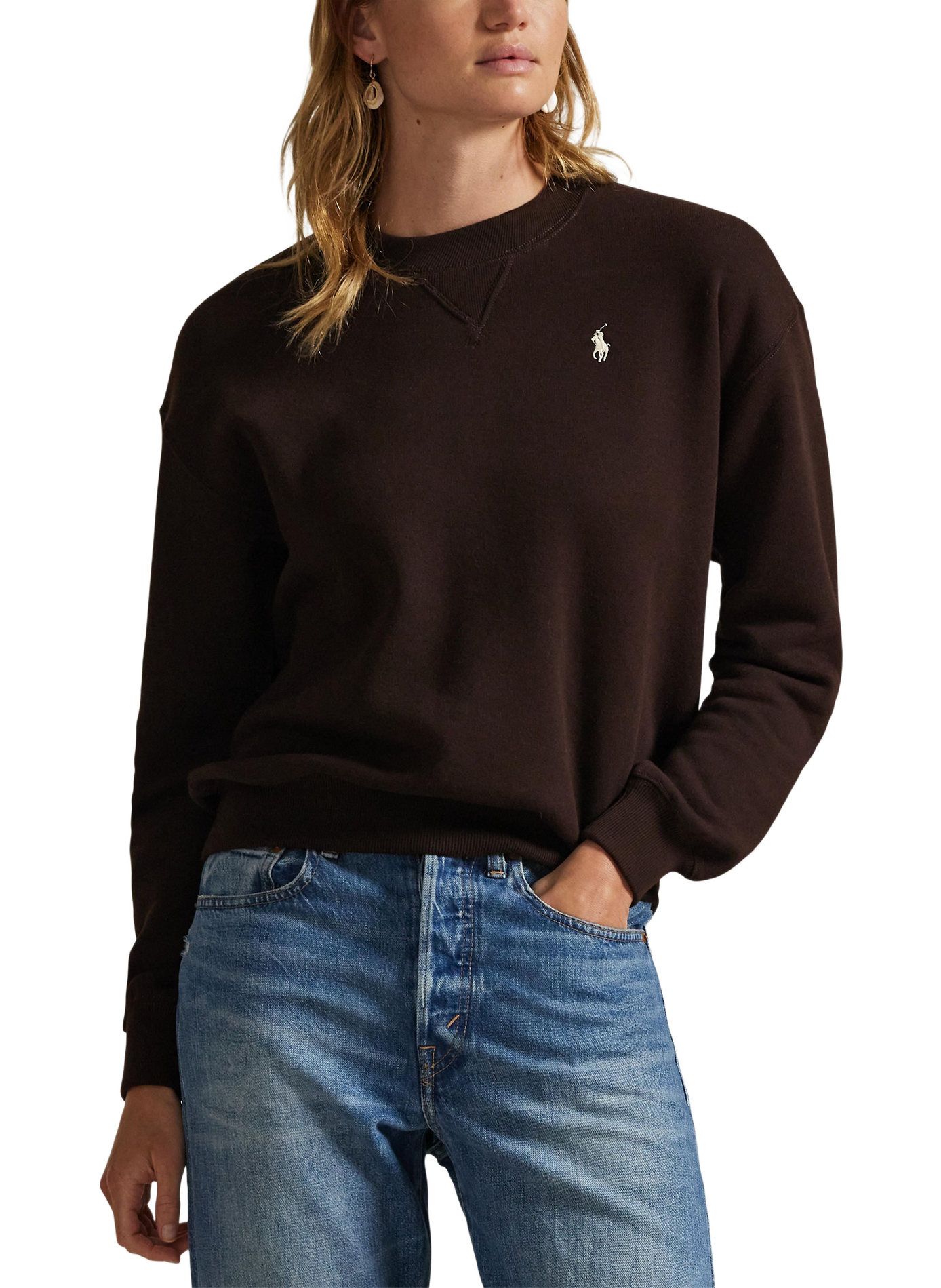 Embroidered logo sweatshirt in blended cotton. | Brown POLO RALPH LAUREN Women