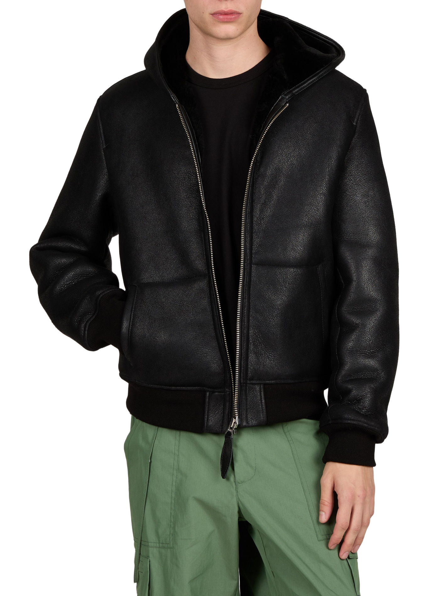 Straight-cut leather hooded jacket SCHOTT Black