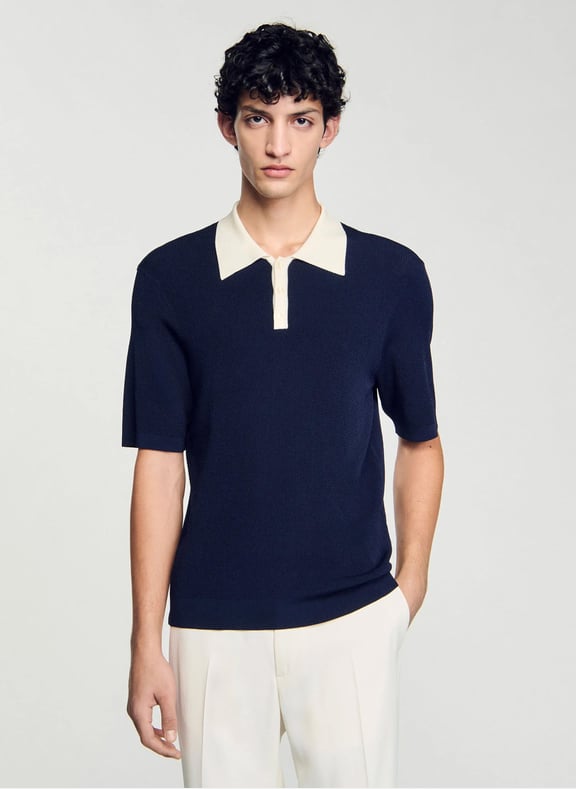 Pull droit col polo Bleu by SANDRO SANDRO Pull droit col polo Bleu