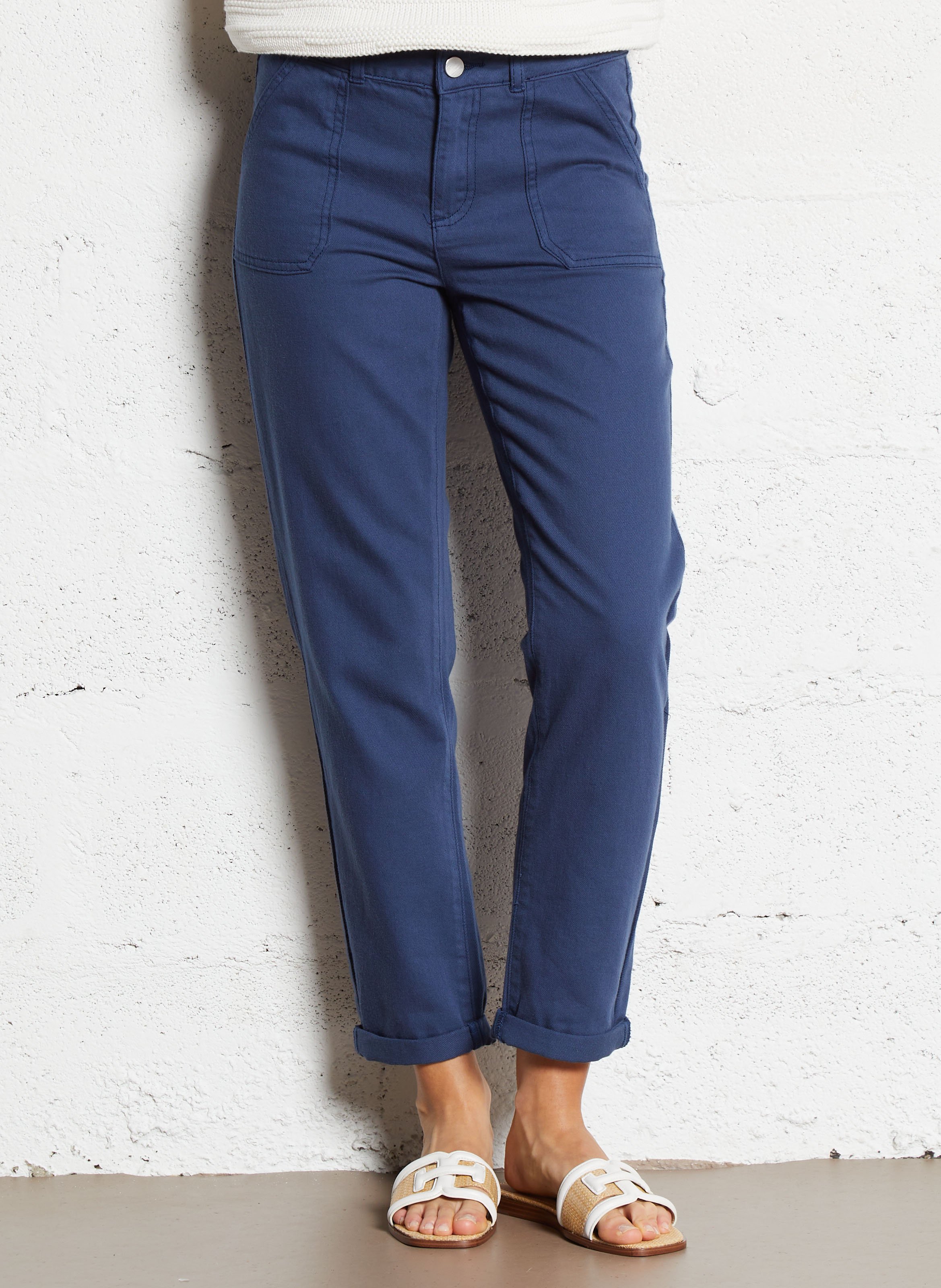 Pantalon slim taille haute en coton nalla  Encre