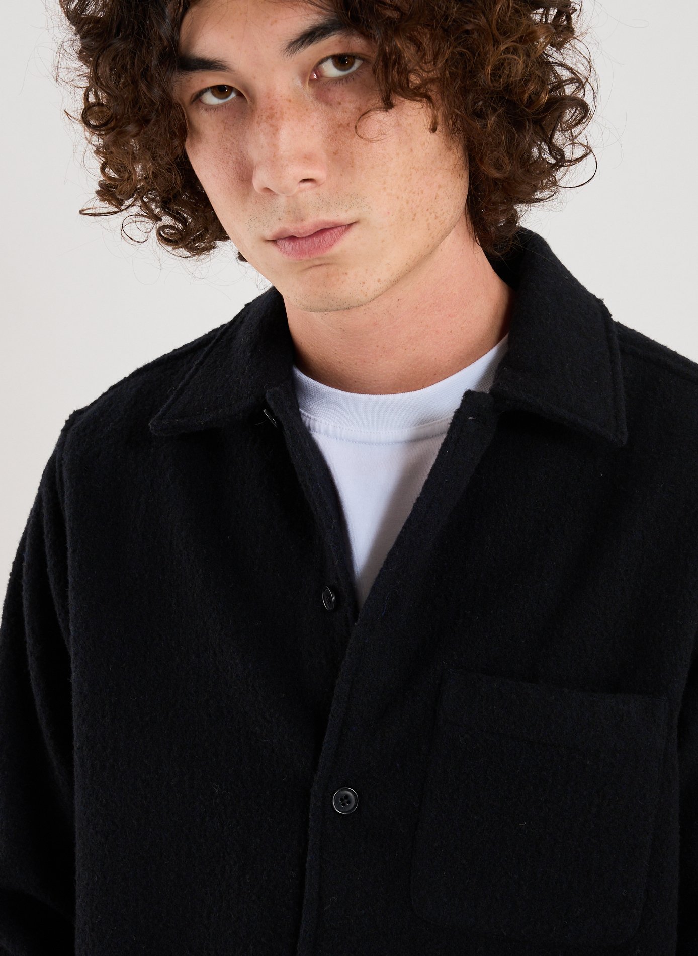 Chemise unie en laine mélangée SAMSOE SAMSOE Bleu