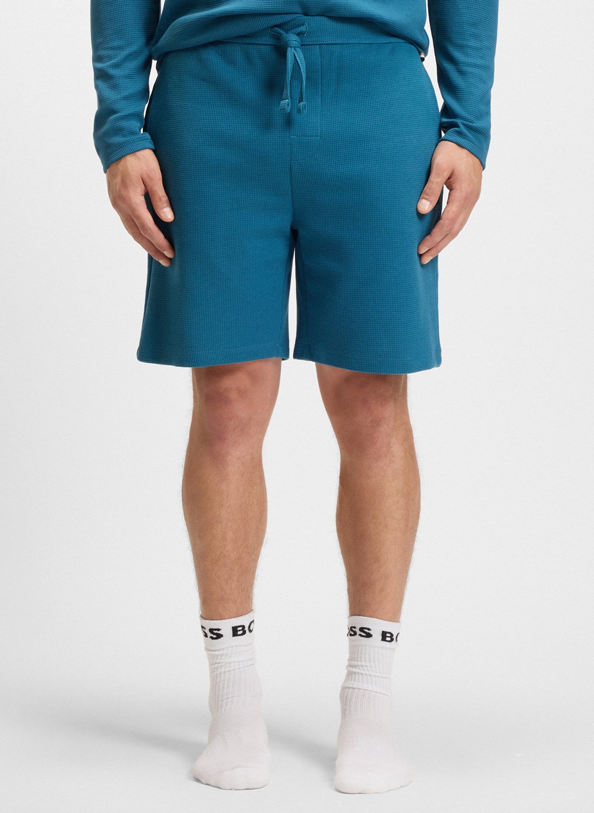 Short droit gaufré à logo brodé BOSS Bleu