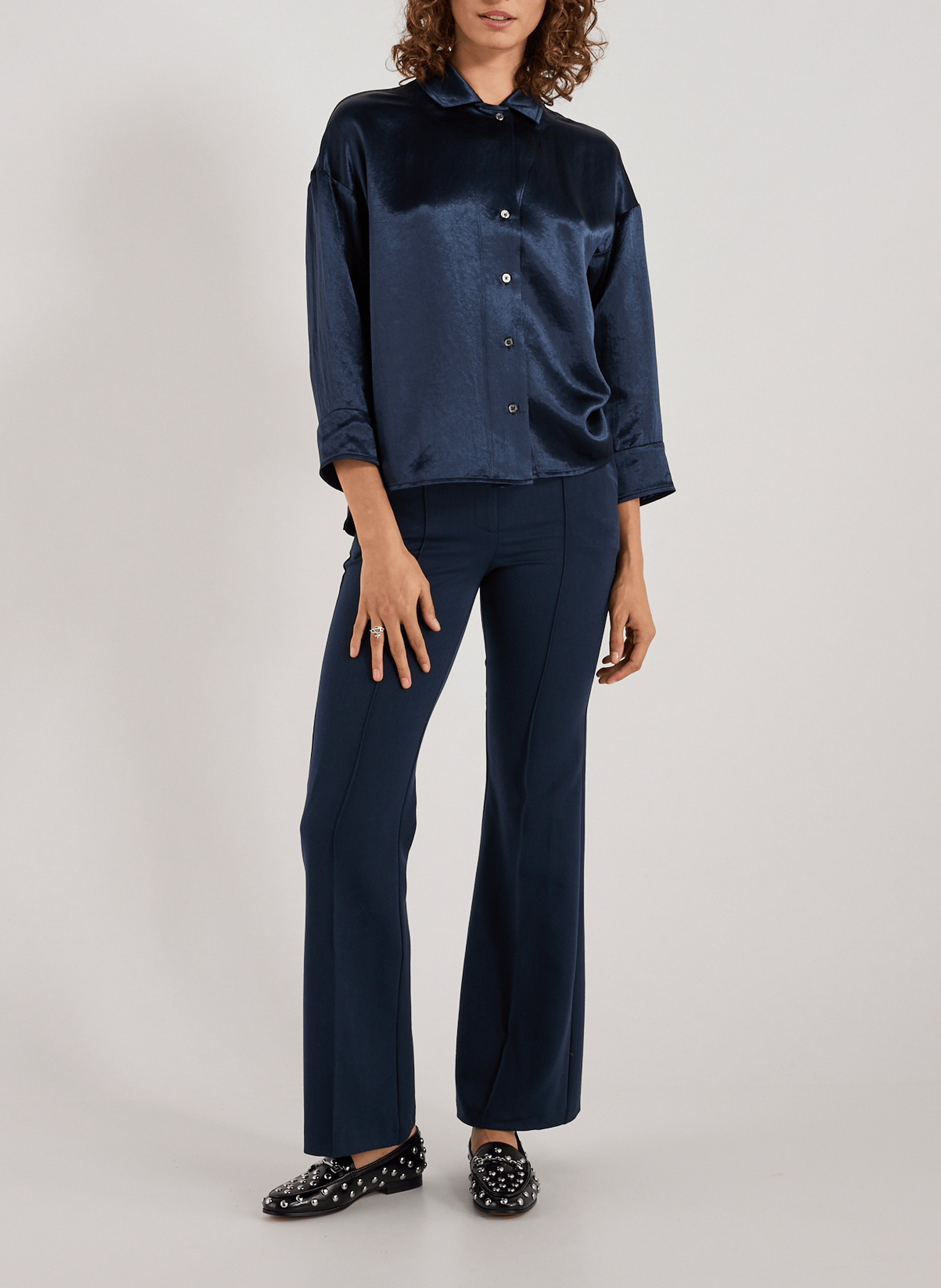 Chemise satinée col classique en acétate BELLEROSE Bleu