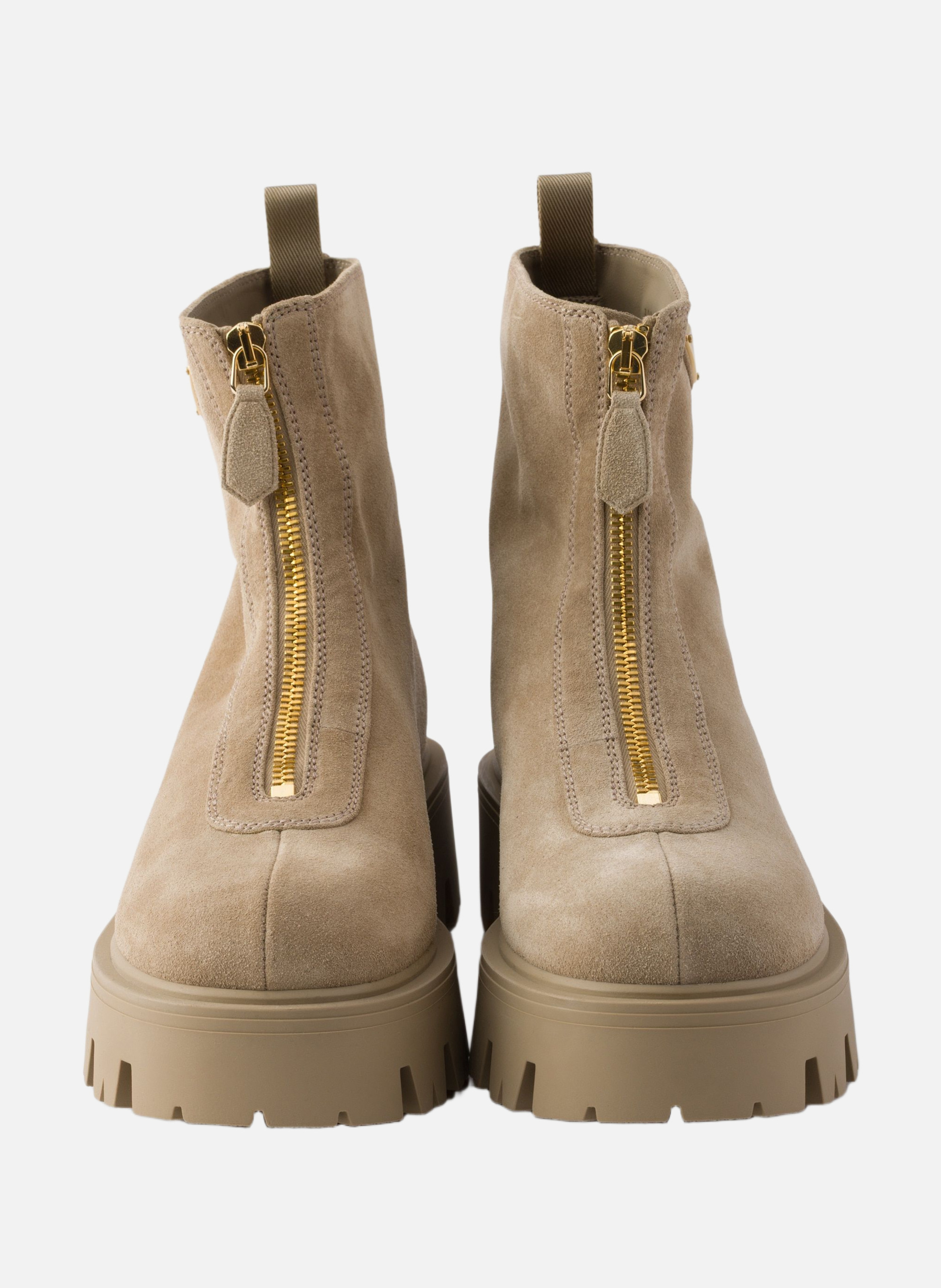 Bottines en veau velours avec fermeture à glissièr PRADA Beige