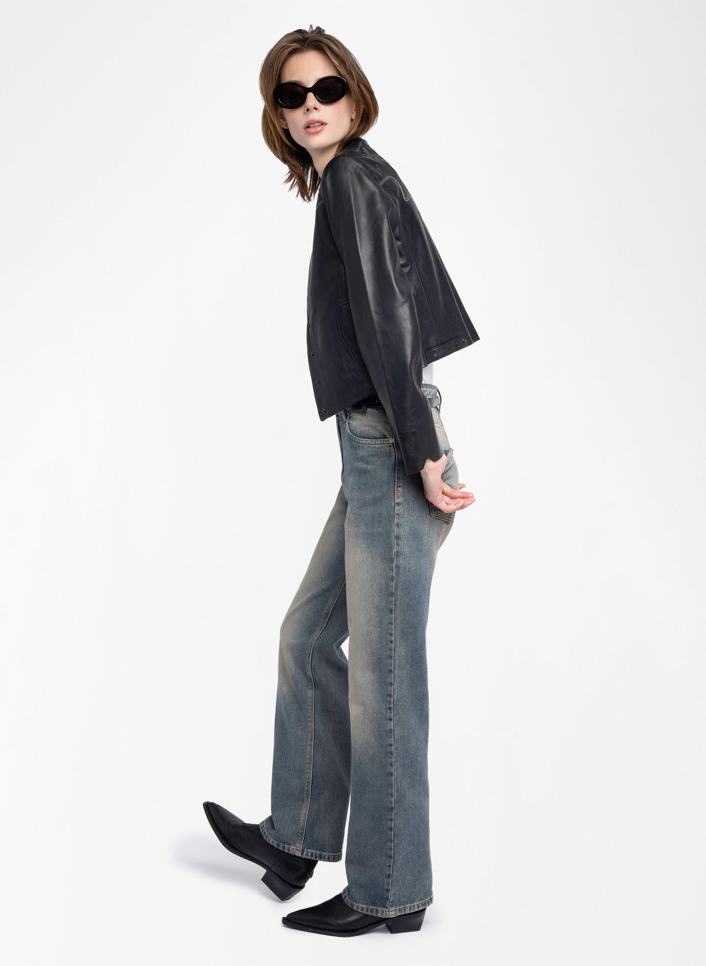 Blouson col rond en cuir luxi ZADIG&VOLTAIRE Noir