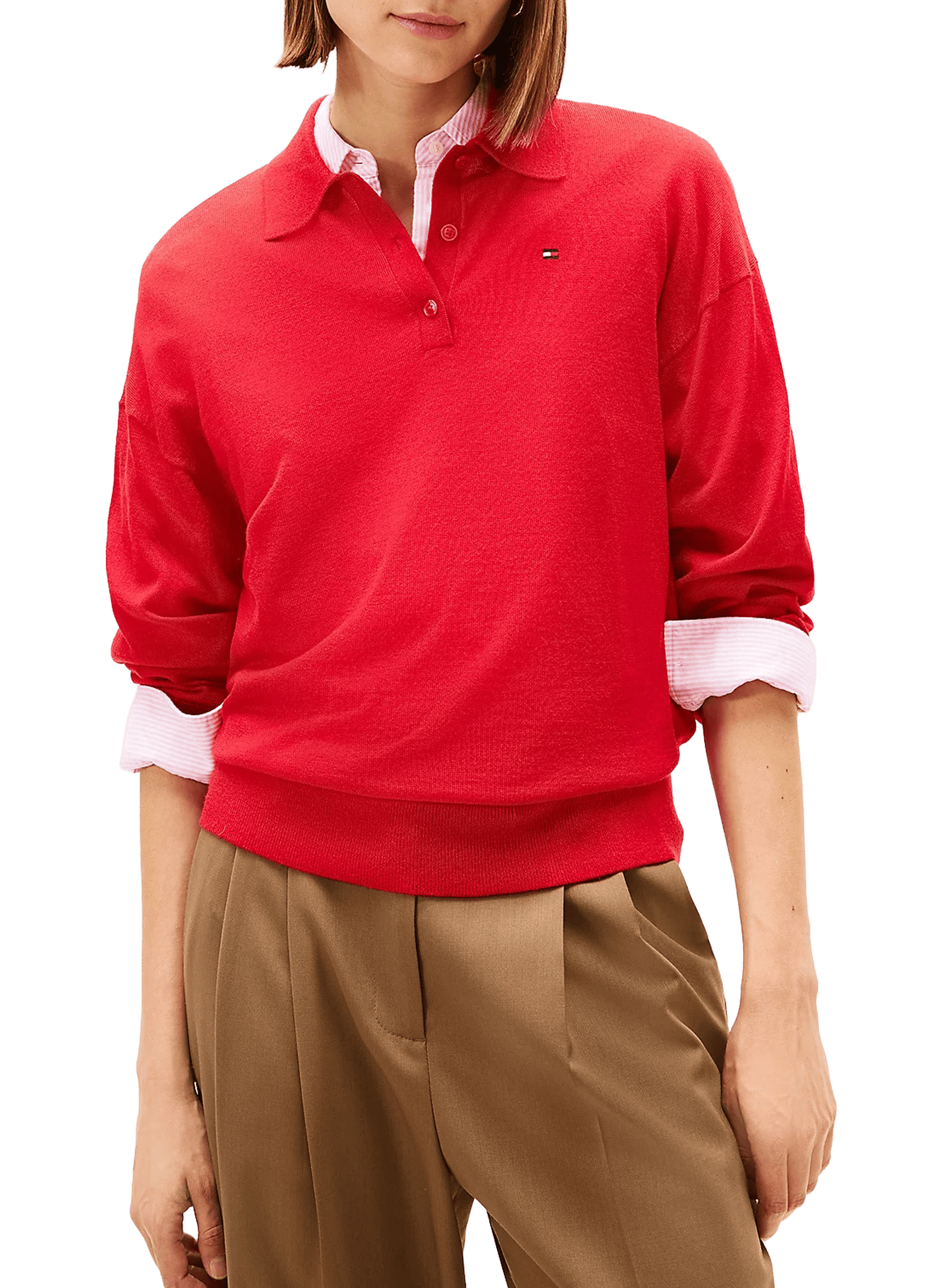 Polo à manches longues en laine et soie TOMMY HILFIGER Rouge