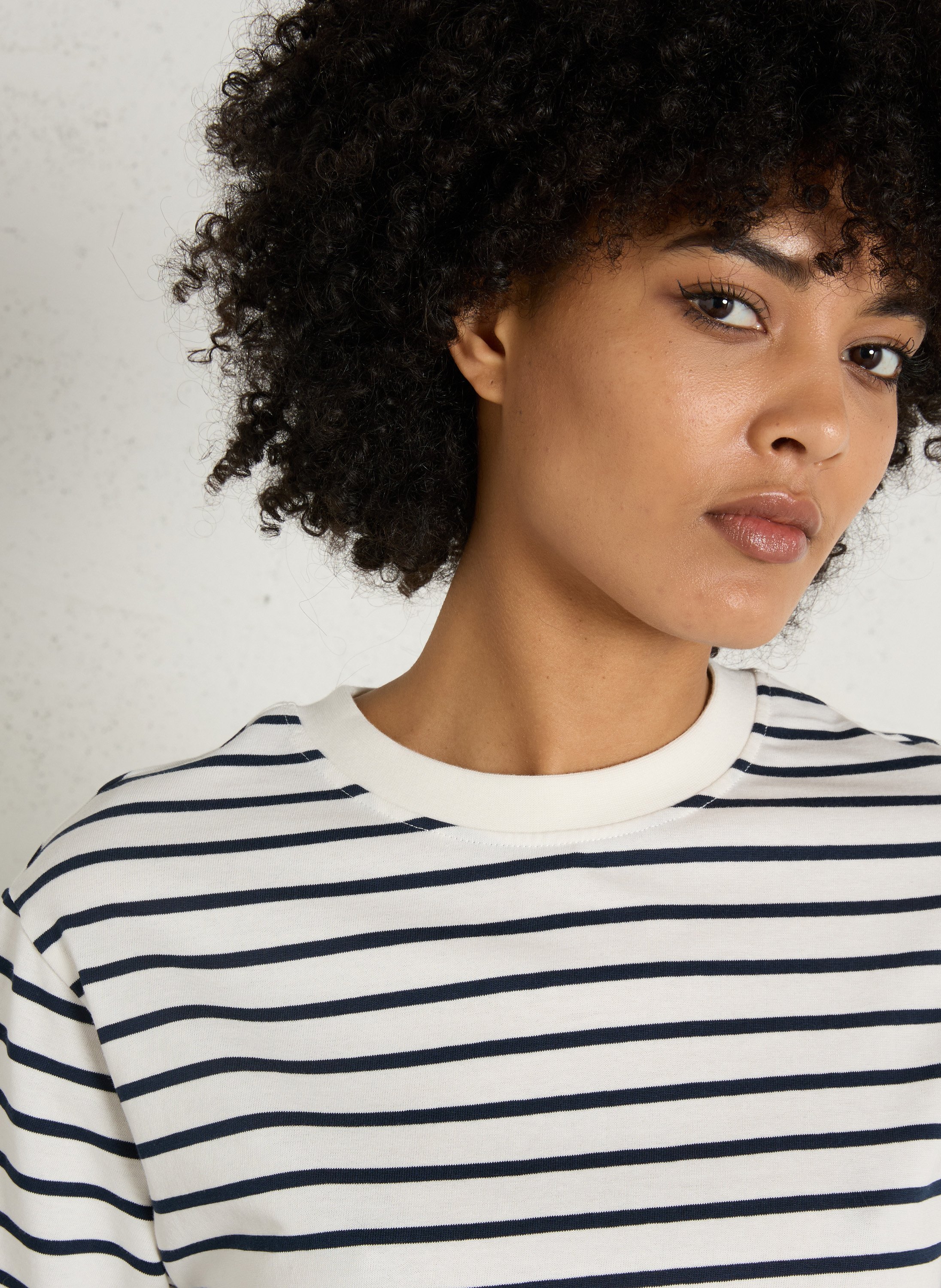 Tee-shirt droit col rond en coton lisette MAISON 123 Bleu