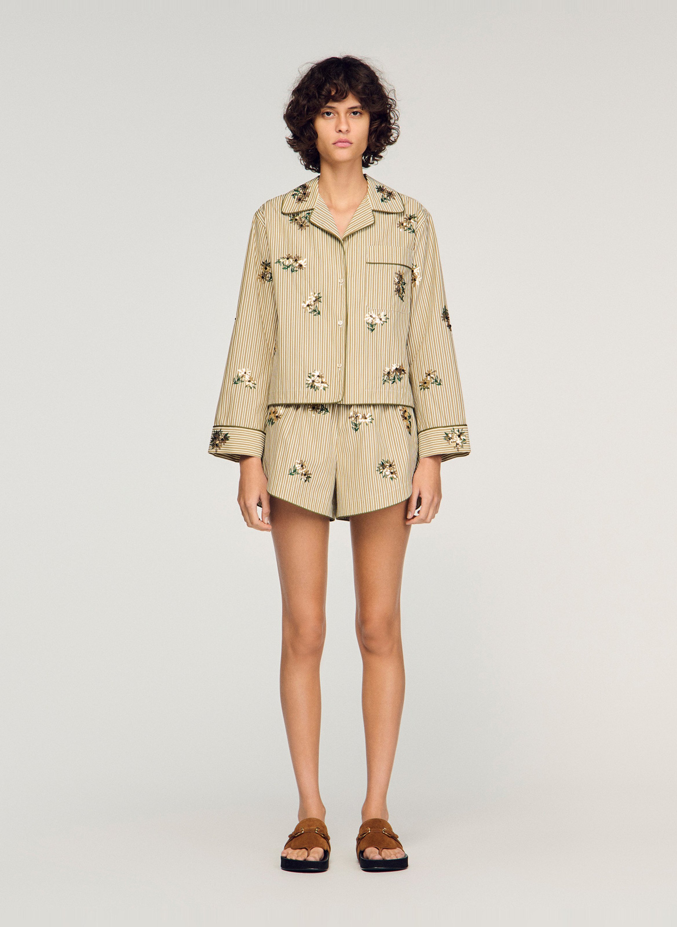 Chemise droite à rayures SANDRO Kaki