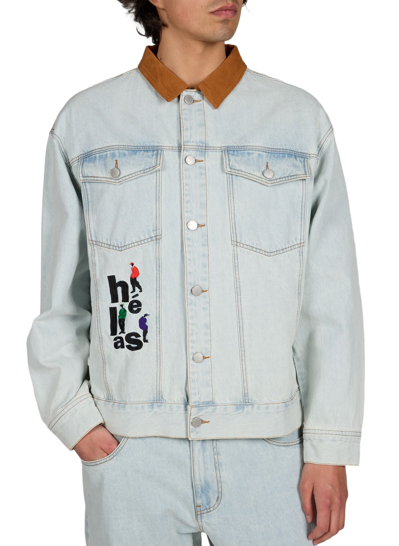 Veste en jean col classique brodée  HELAS CAPS Bleu