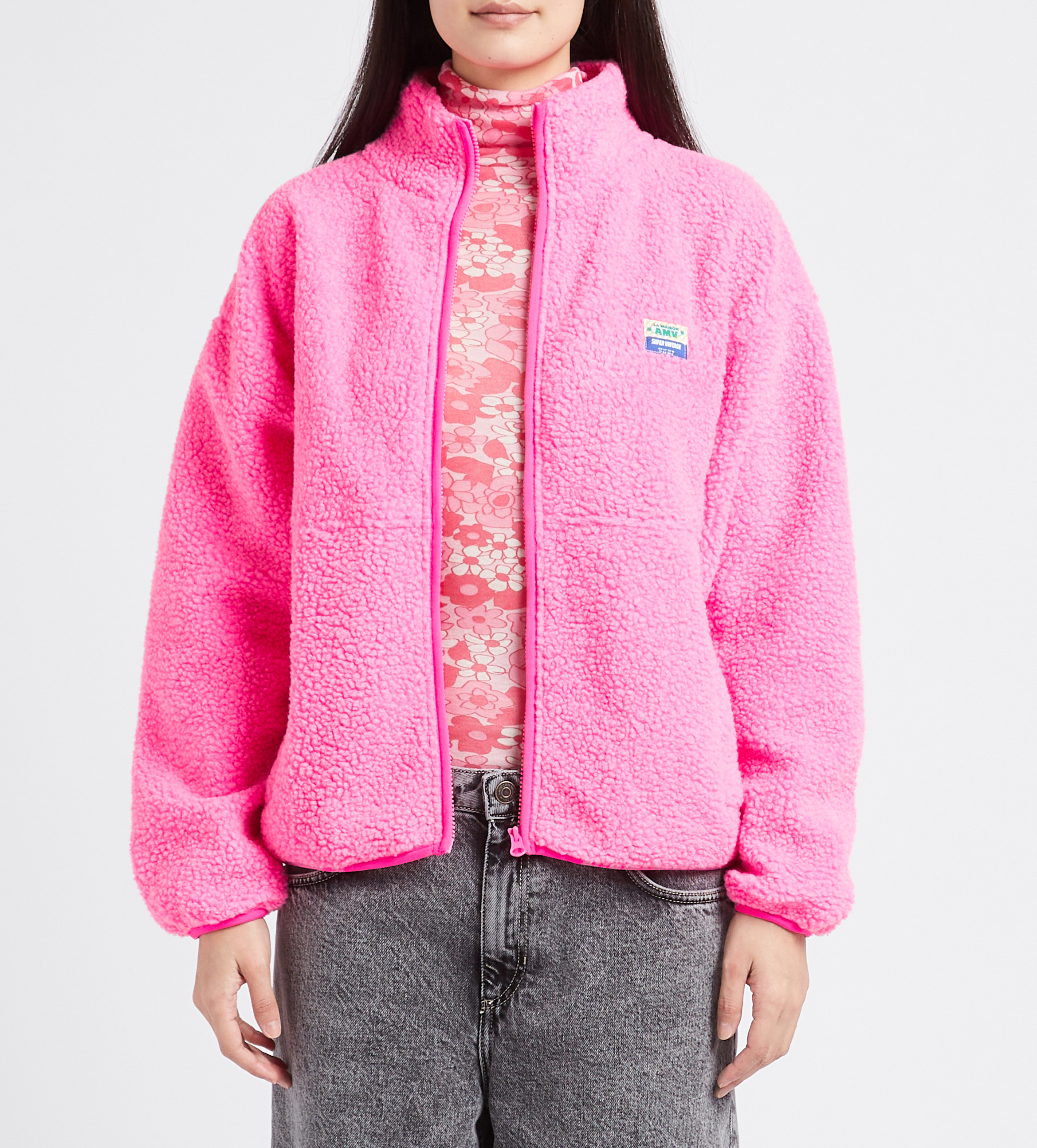 Veste ample zippée à col montant polaire hoktown AMERICAN VINTAGE Rose