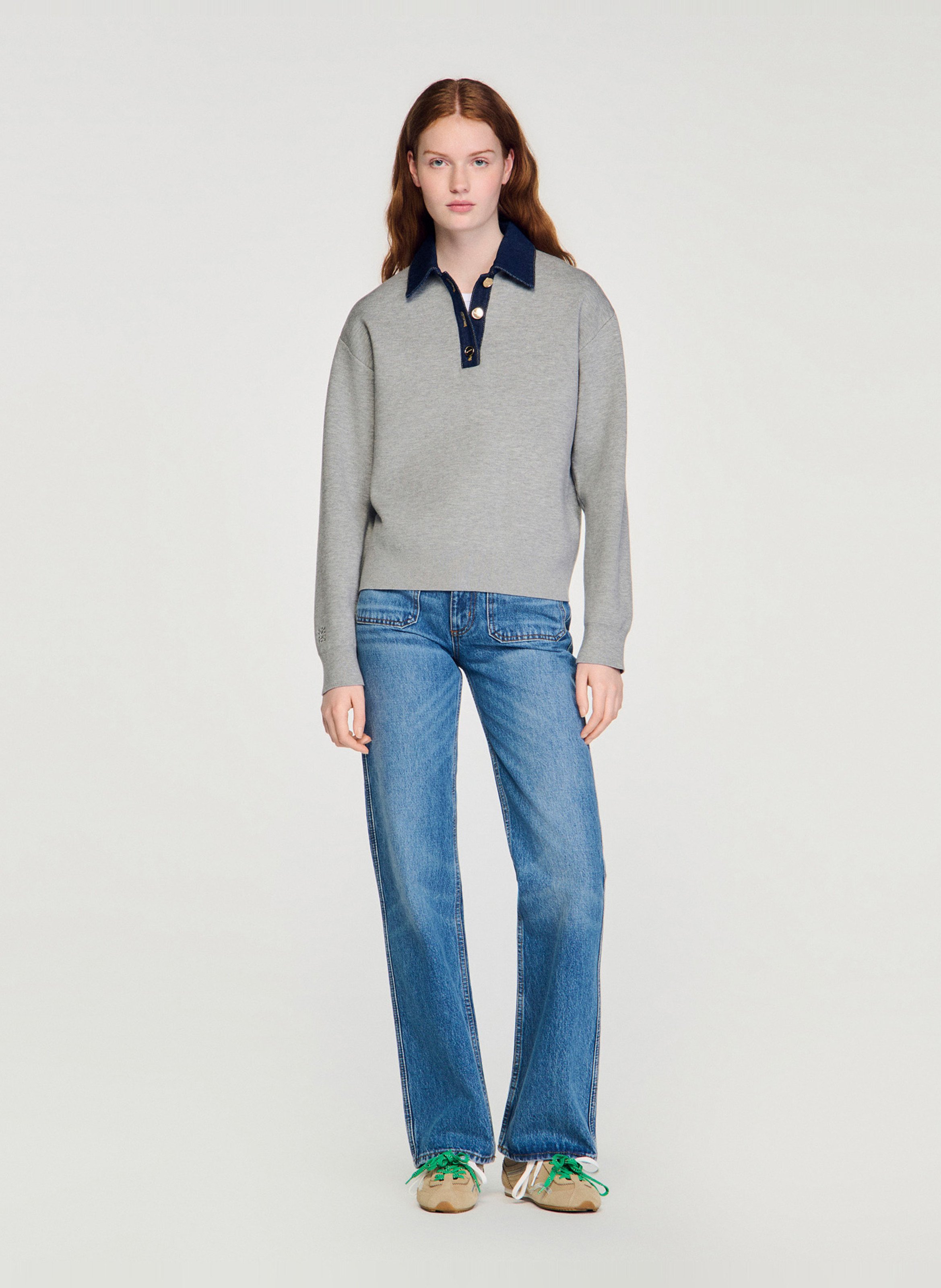 Pull ample à col en jean SANDRO Gris