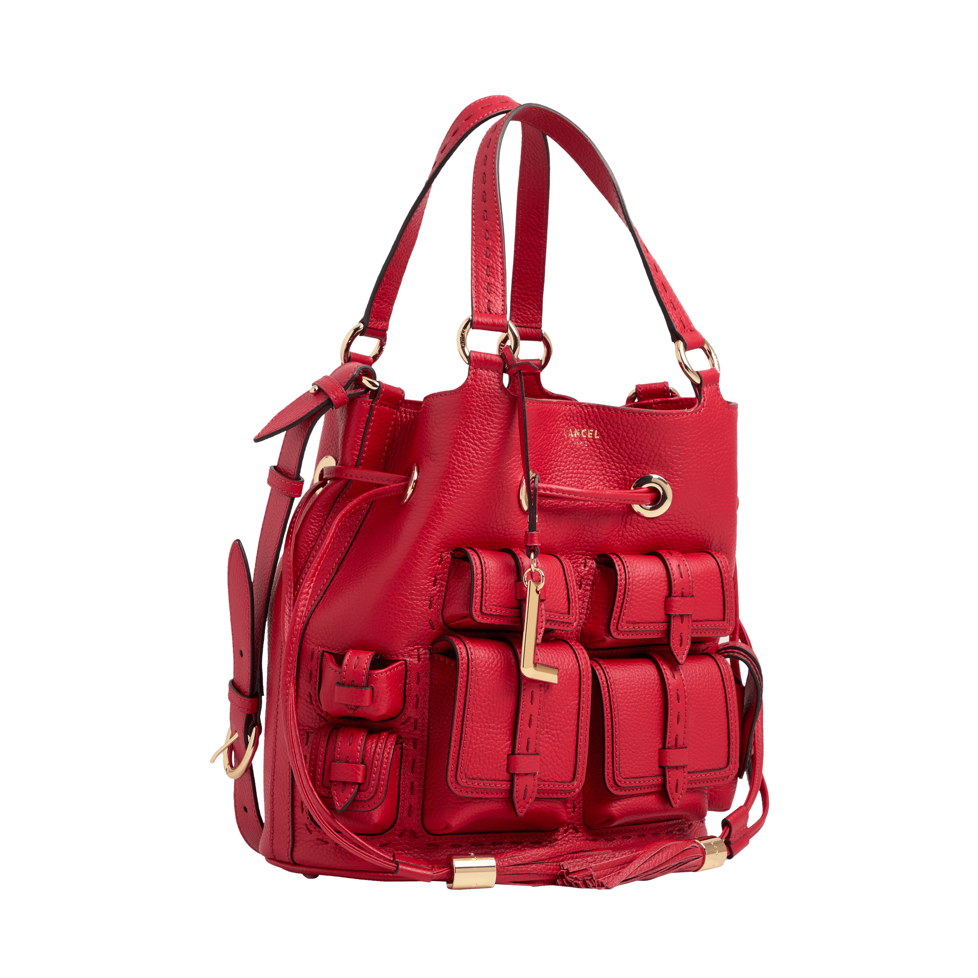 Sac seau premier flirt de lancel en animation 150y multipoches : cuir de vachette graine LANCEL Rouge
