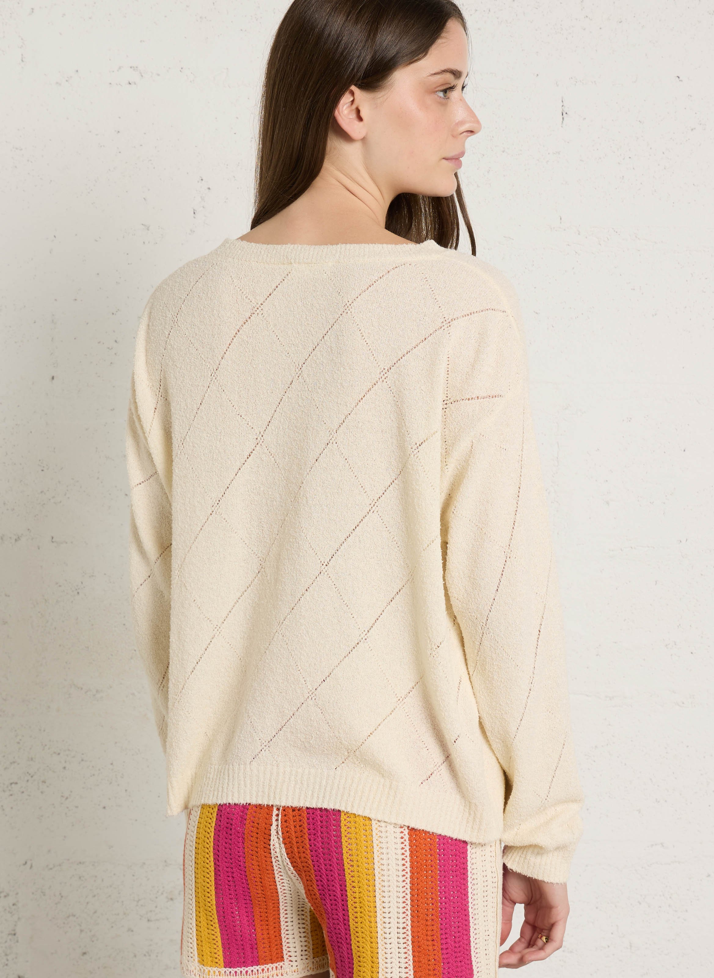 Pull droit col v en coton mélangé nagoo AMERICAN VINTAGE Blanc