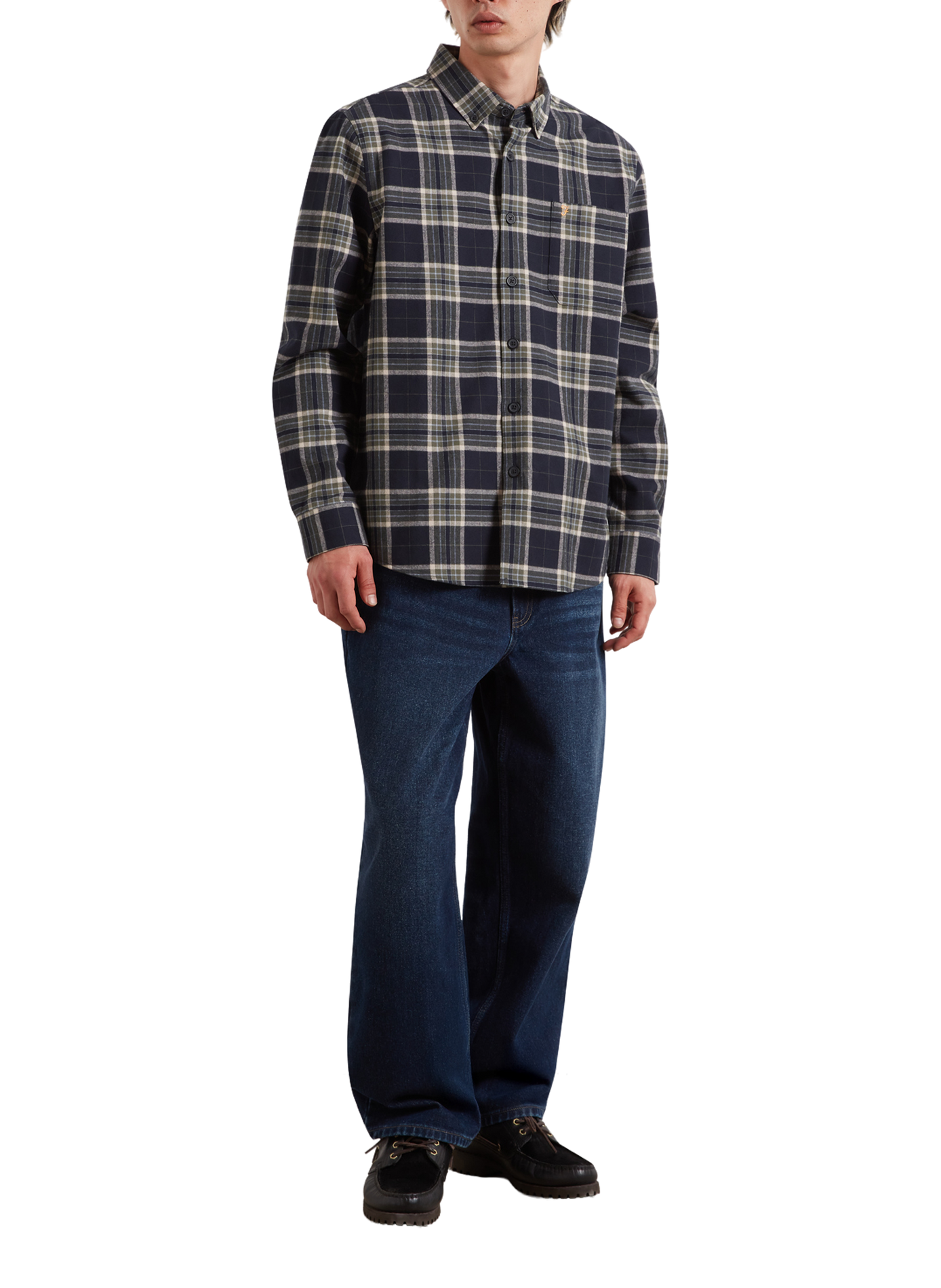 Chemise droite à carreaux à logo brodé en coton FARAH Blue