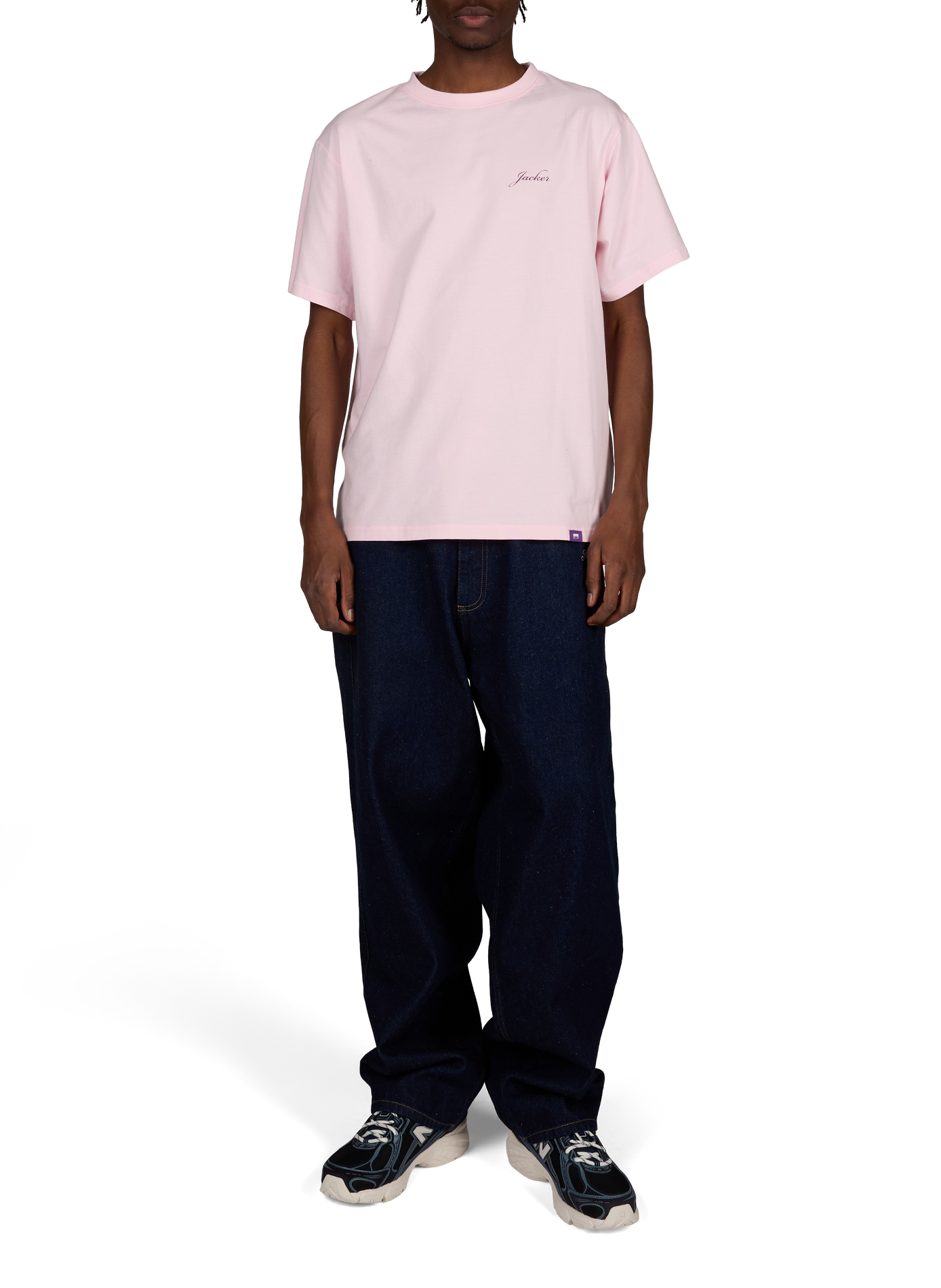 T-shirt col rond uni sérigraphié JACKER. Rose