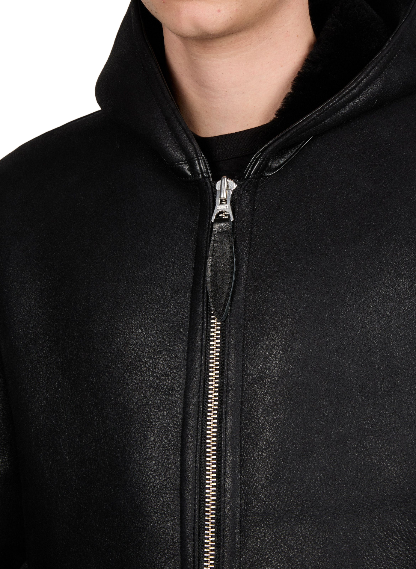 Straight-cut leather hooded jacket SCHOTT Black
