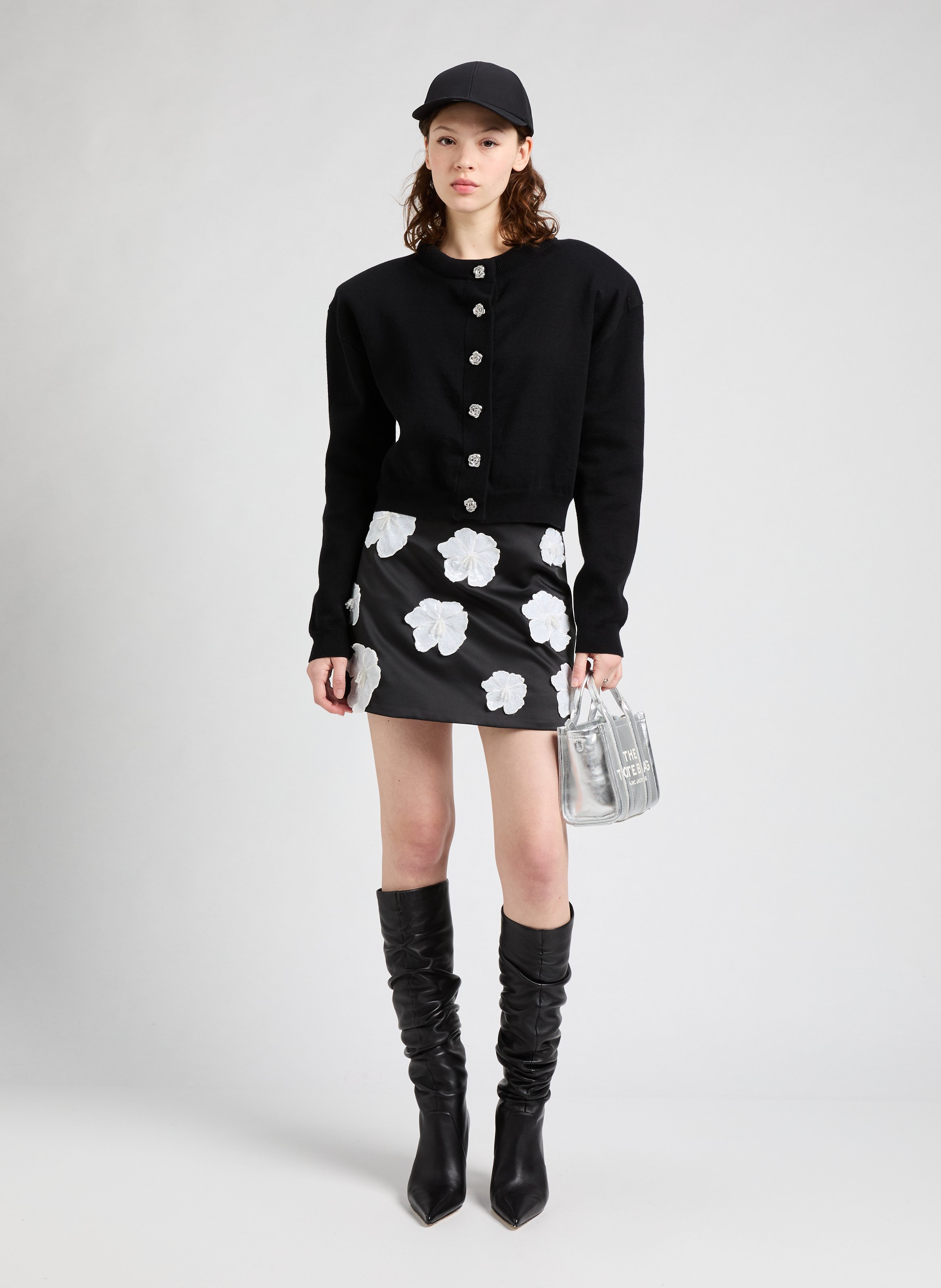 Cardigan en maille ferme ROTATE Noir