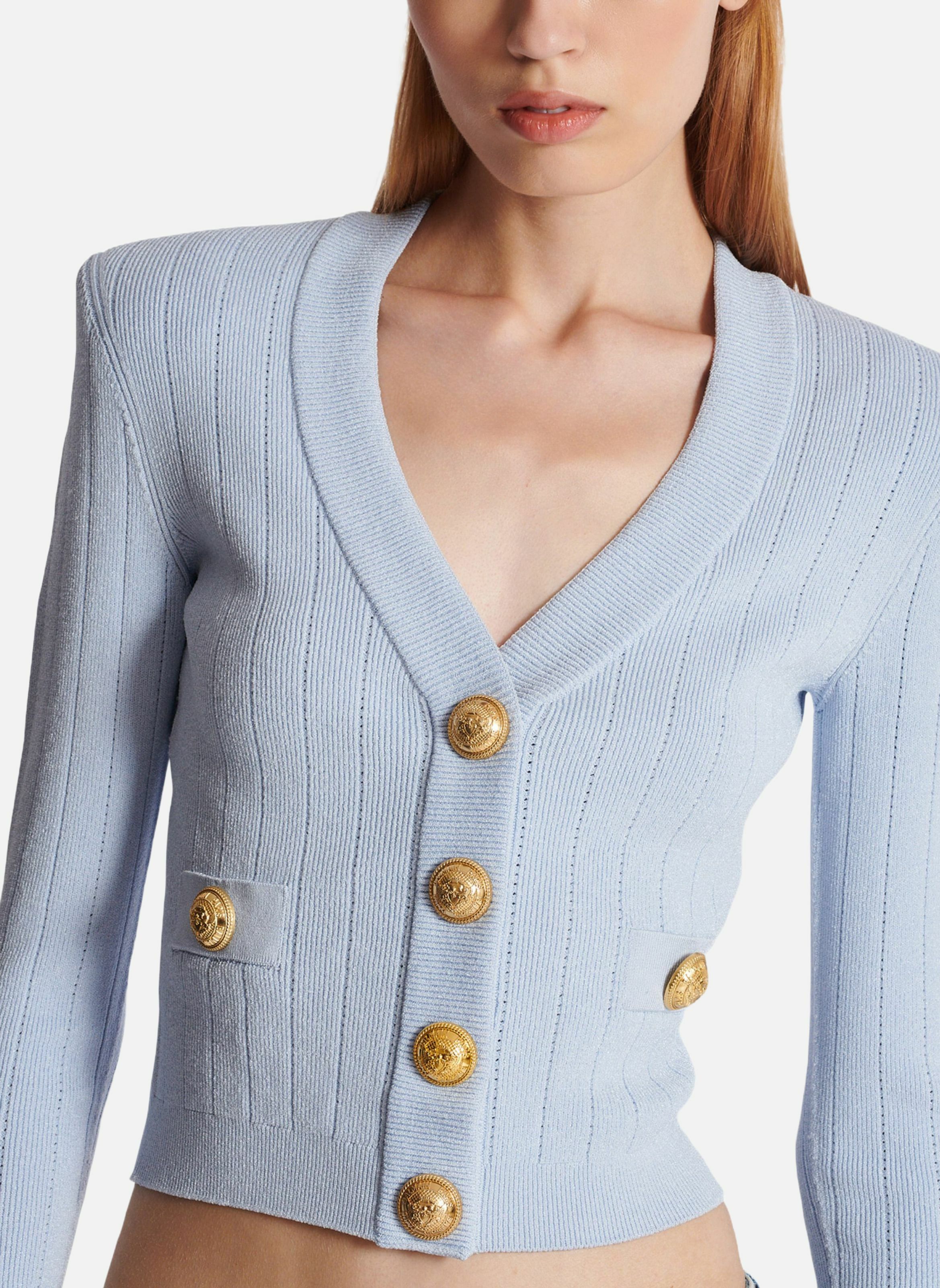 Cardigan court en maille BALMAIN Bleu