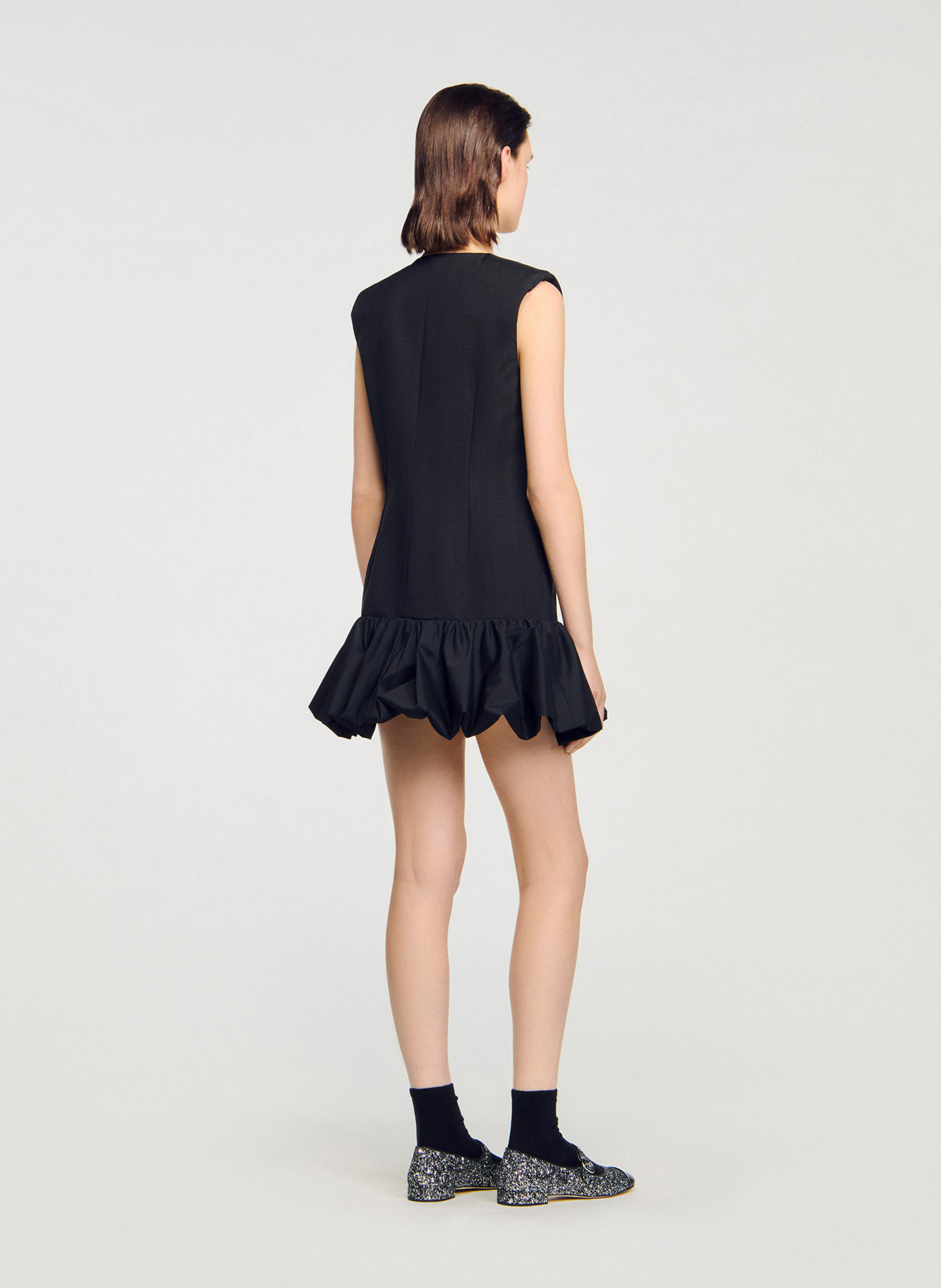Robe col v sans manches unie SANDRO Noir