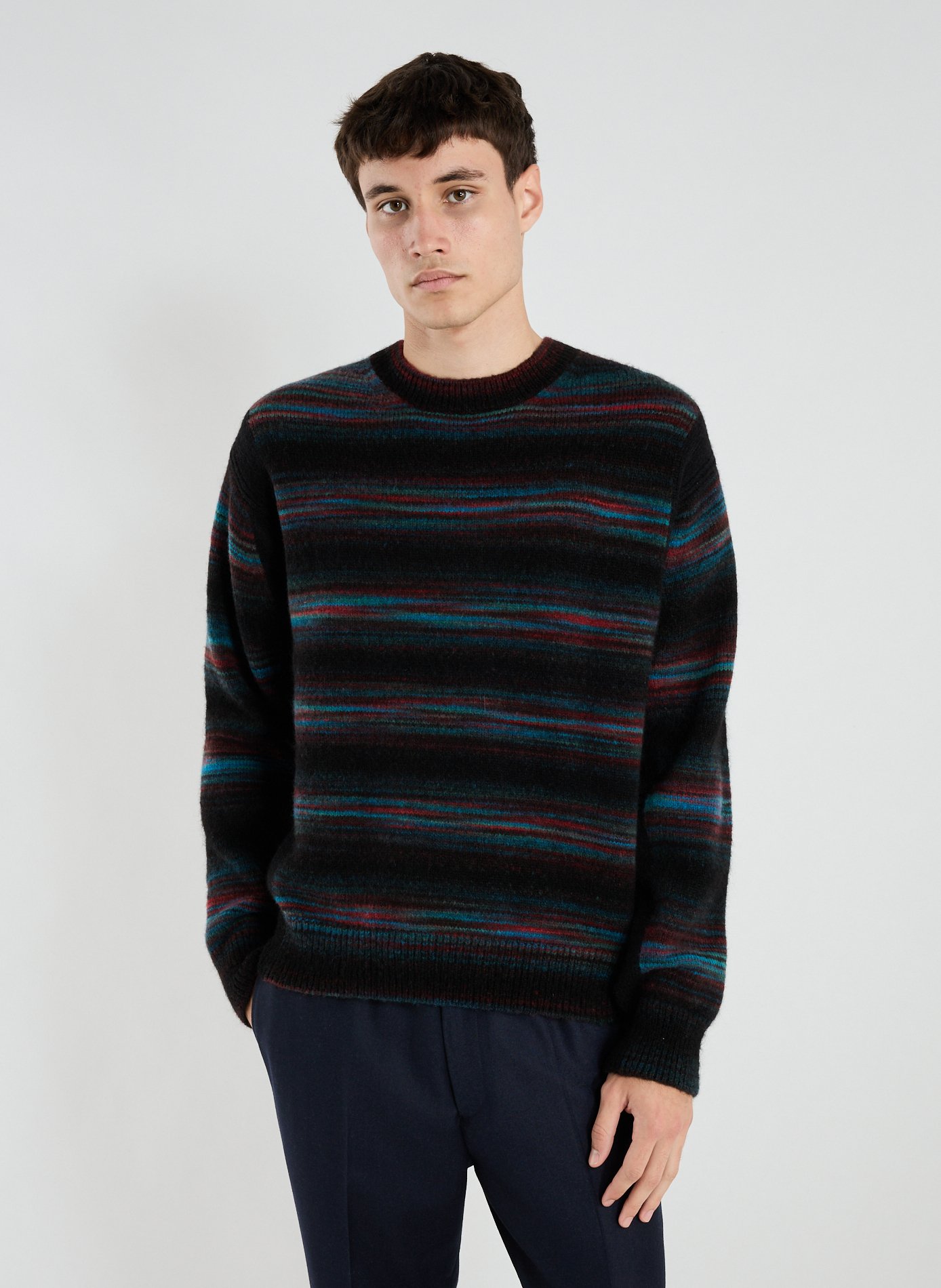 PAUL SMITH Pull droit rayé en laine mélangée Noir