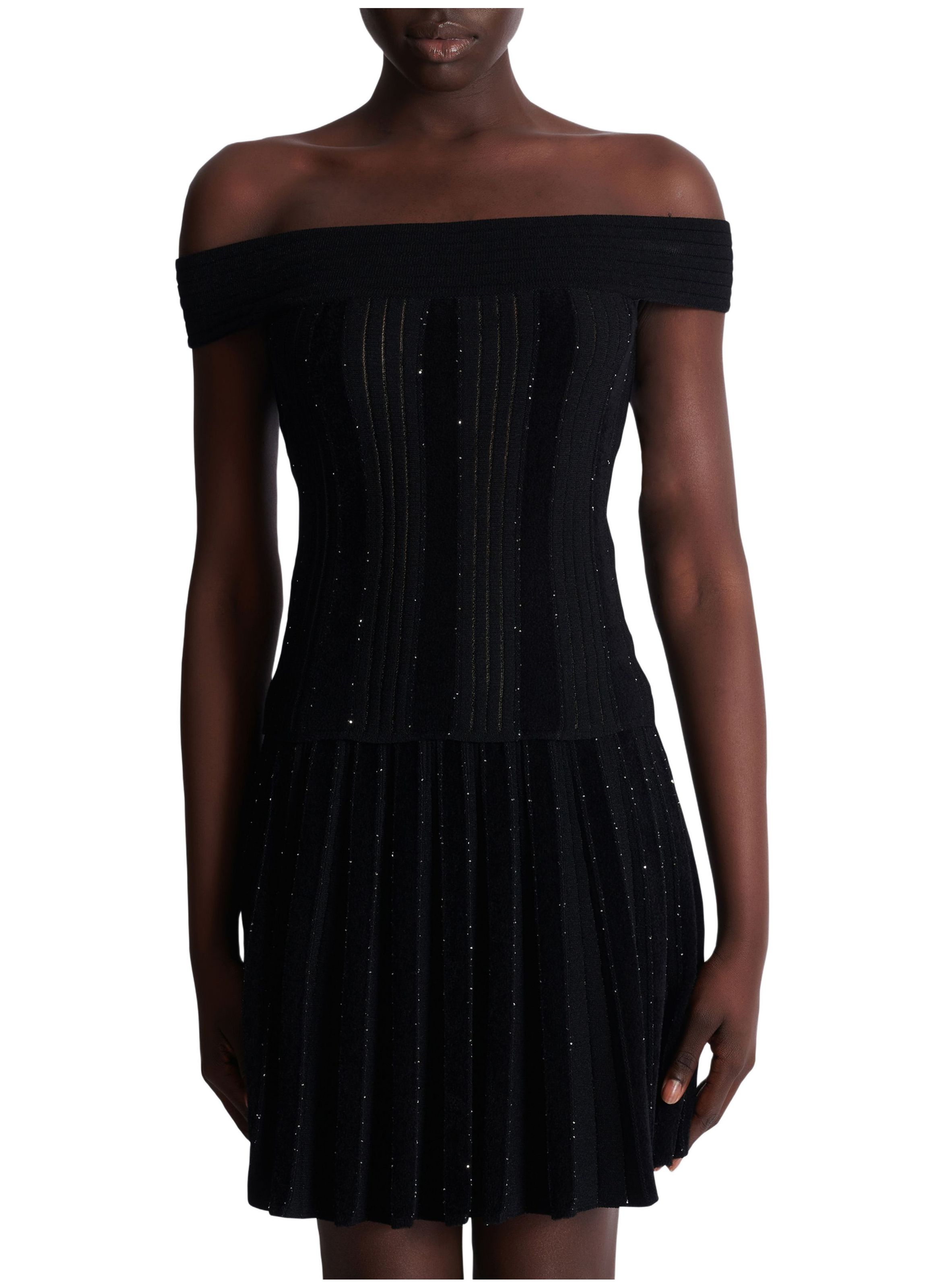Top sans manches en maille avec paillettes BALMAIN Noir