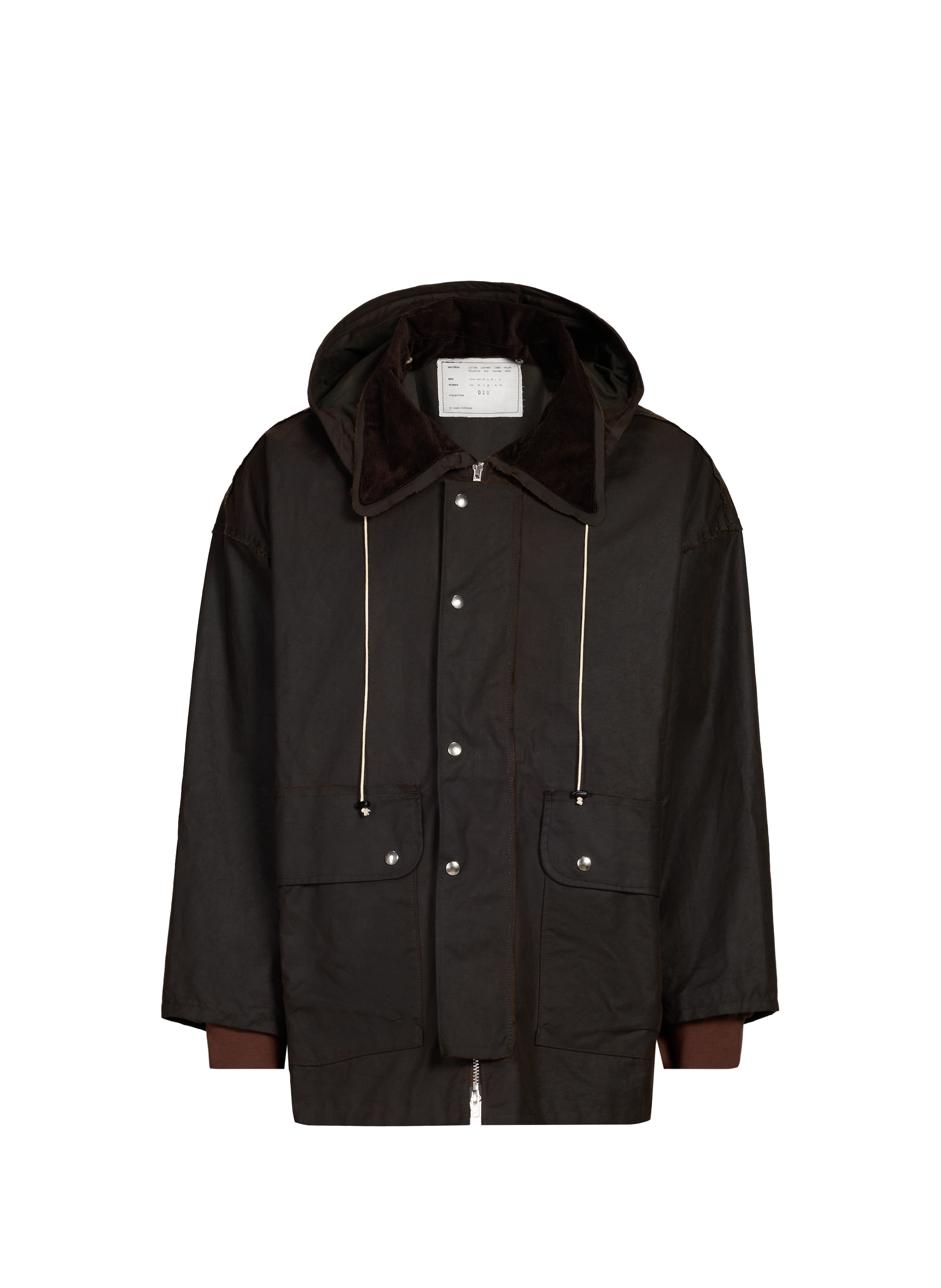 Oversized waxed cotton outerwear jacket Brown