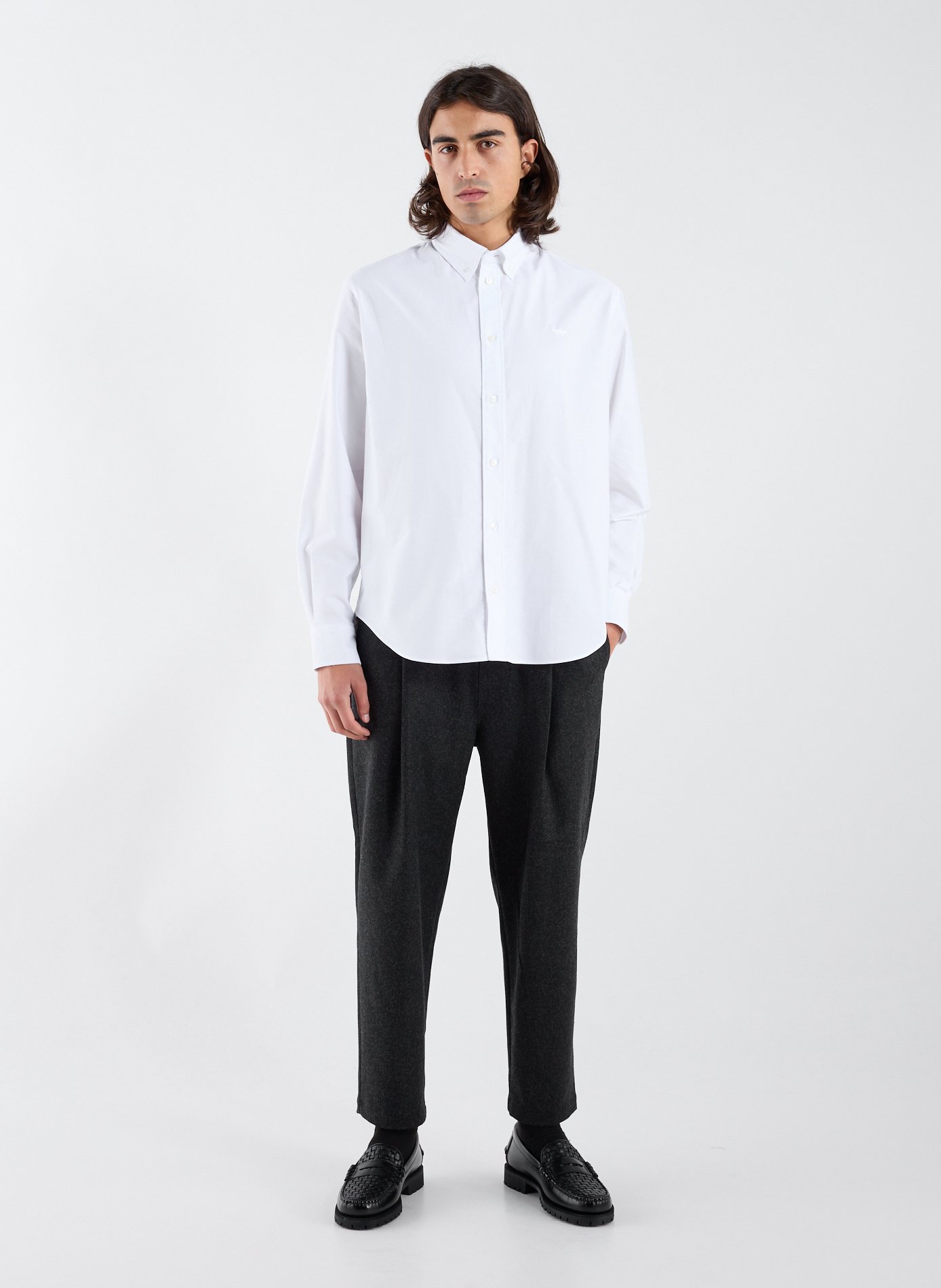 Straight cotton embroidered shirt MAISON KITSUNÉ White