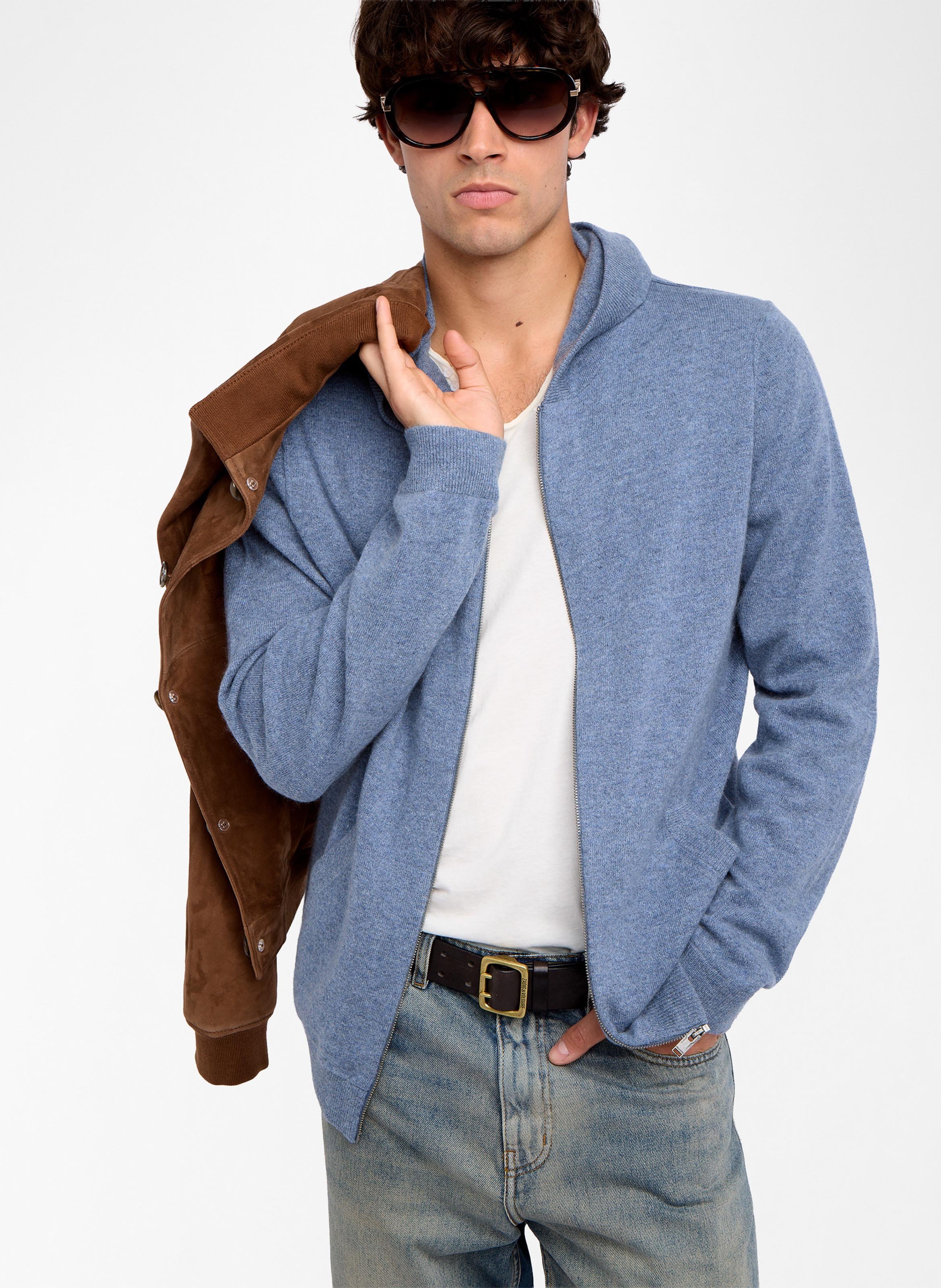 Gilet droit à capuche en laine et cachemire clash ZADIG&VOLTAIRE Bleu