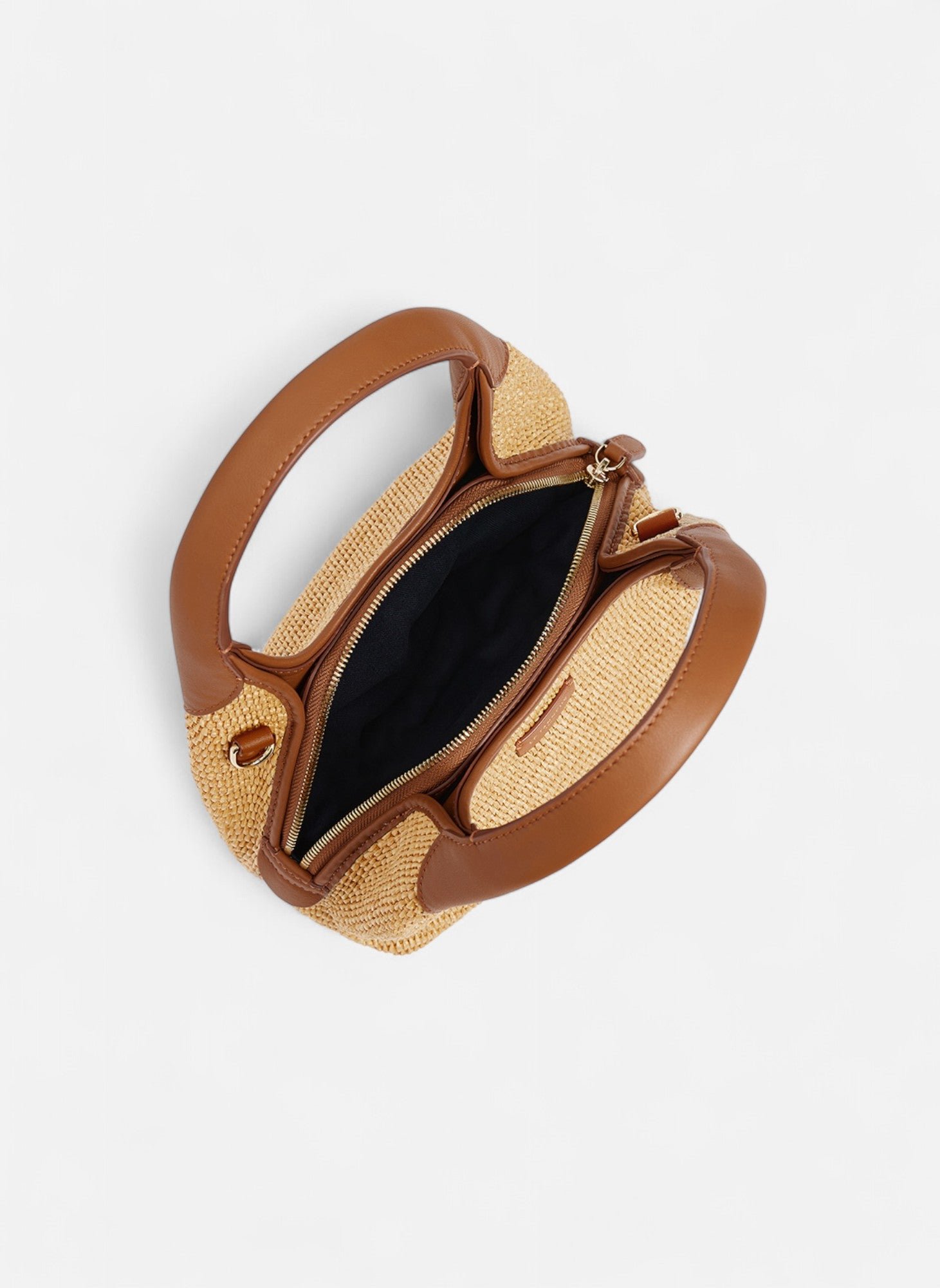 Petit sac à main juliette effet raphia et cuir lisse LE TANNEUR Marron