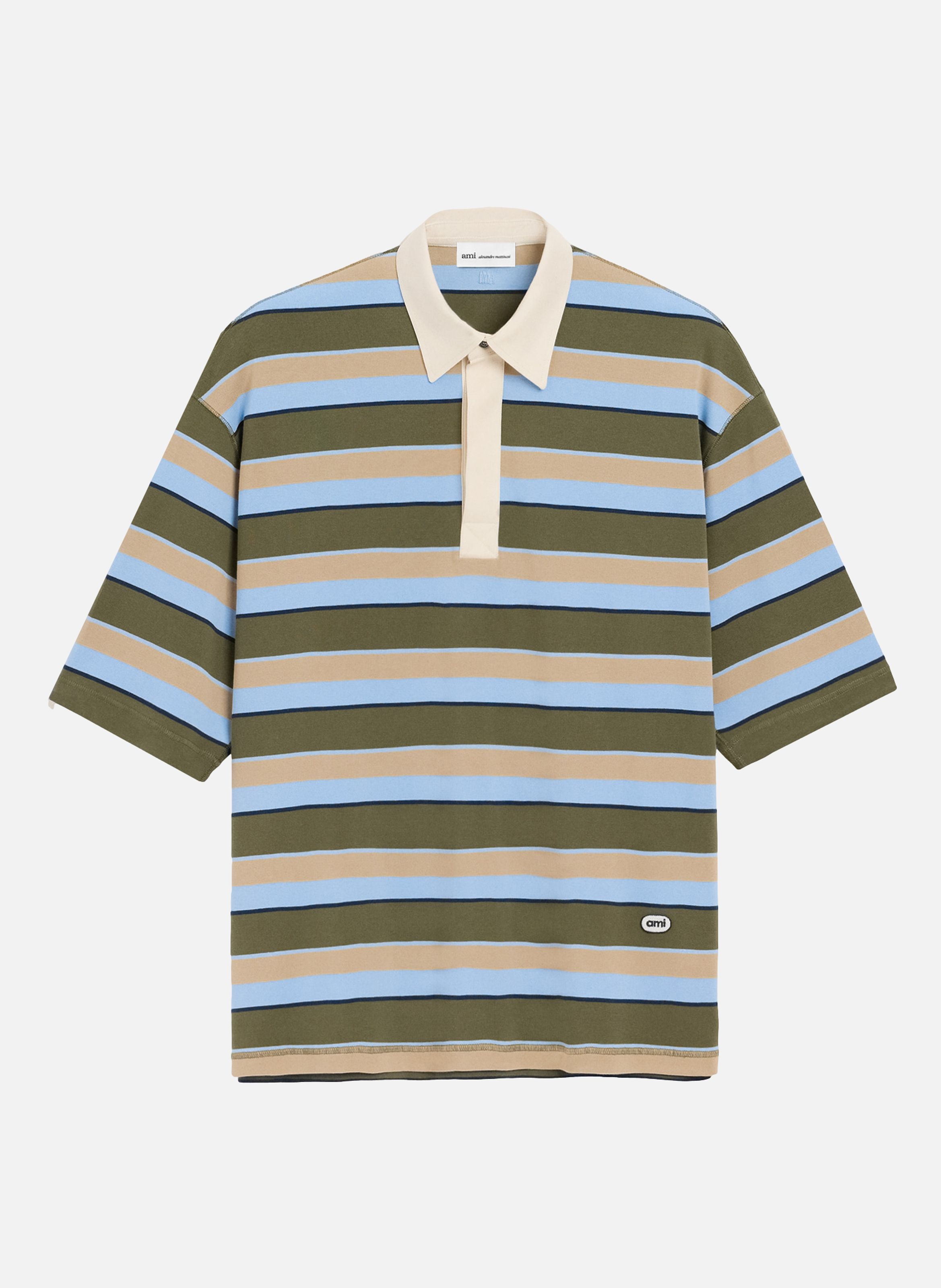Polo rayé empiècement ami en coton unisexe BleuAMI PARIS
