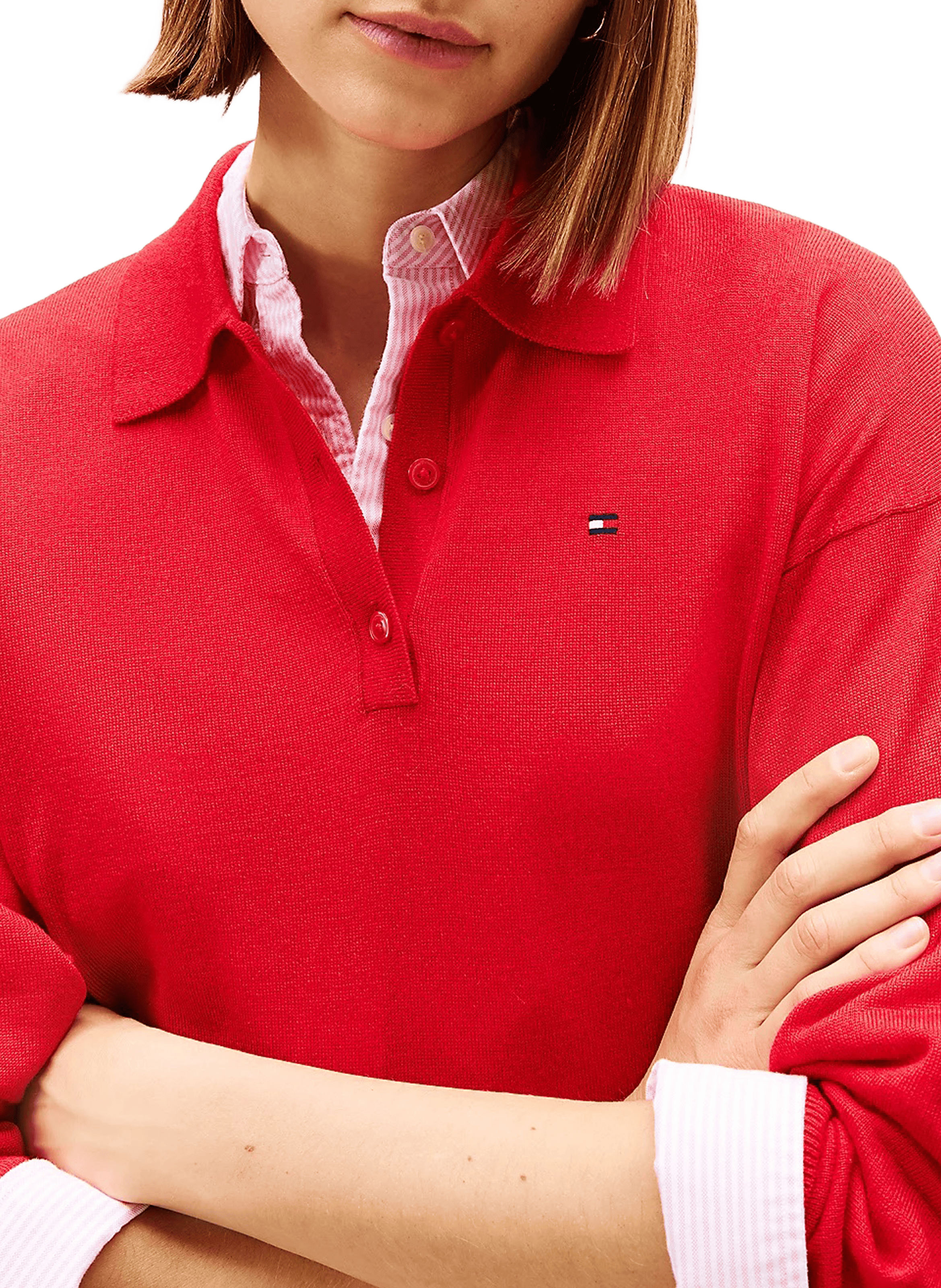 Polo à manches longues en laine et soie TOMMY HILFIGER Rouge