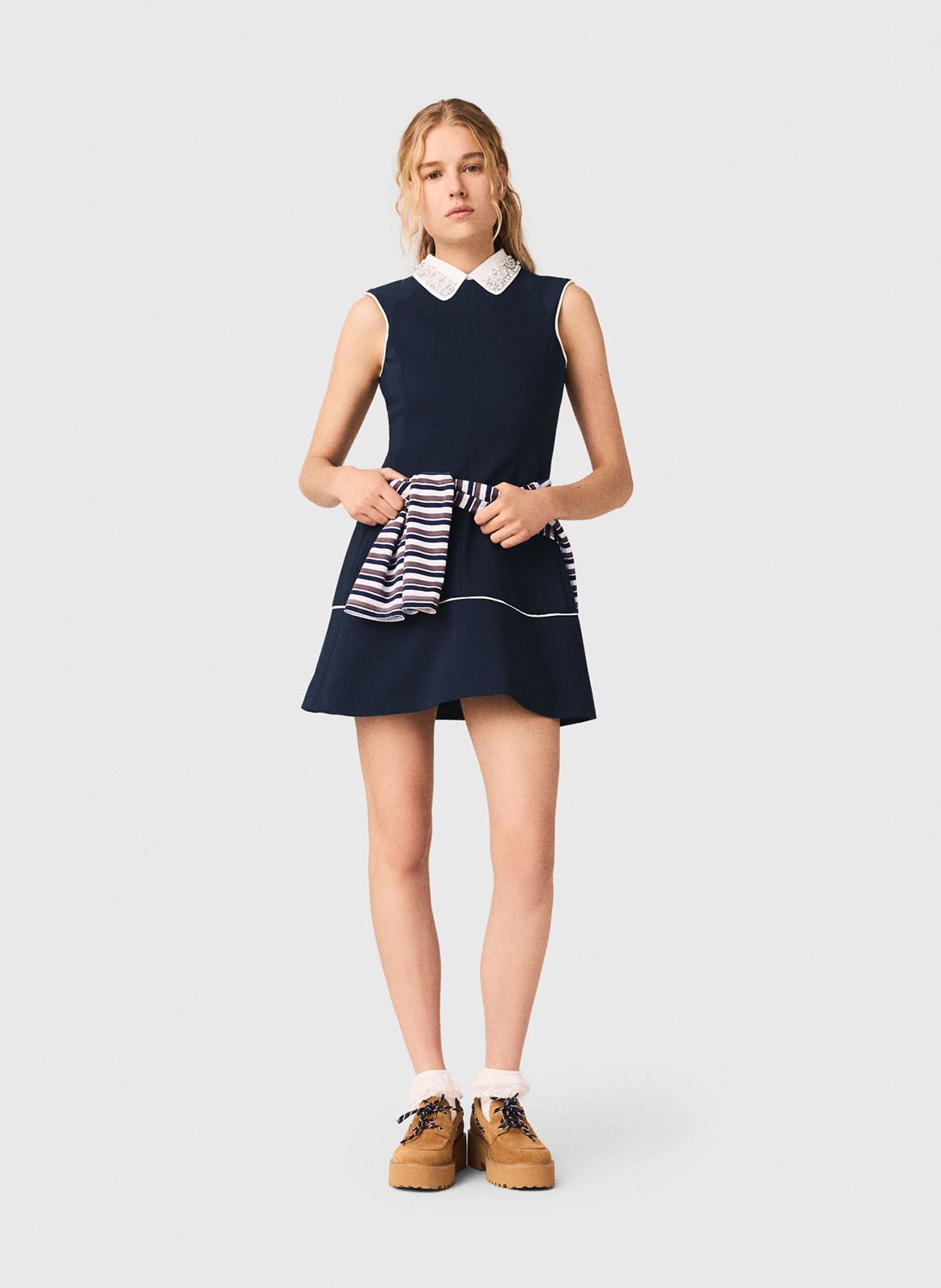 Robe courte évasée en coton mélangé MAJE Bleu