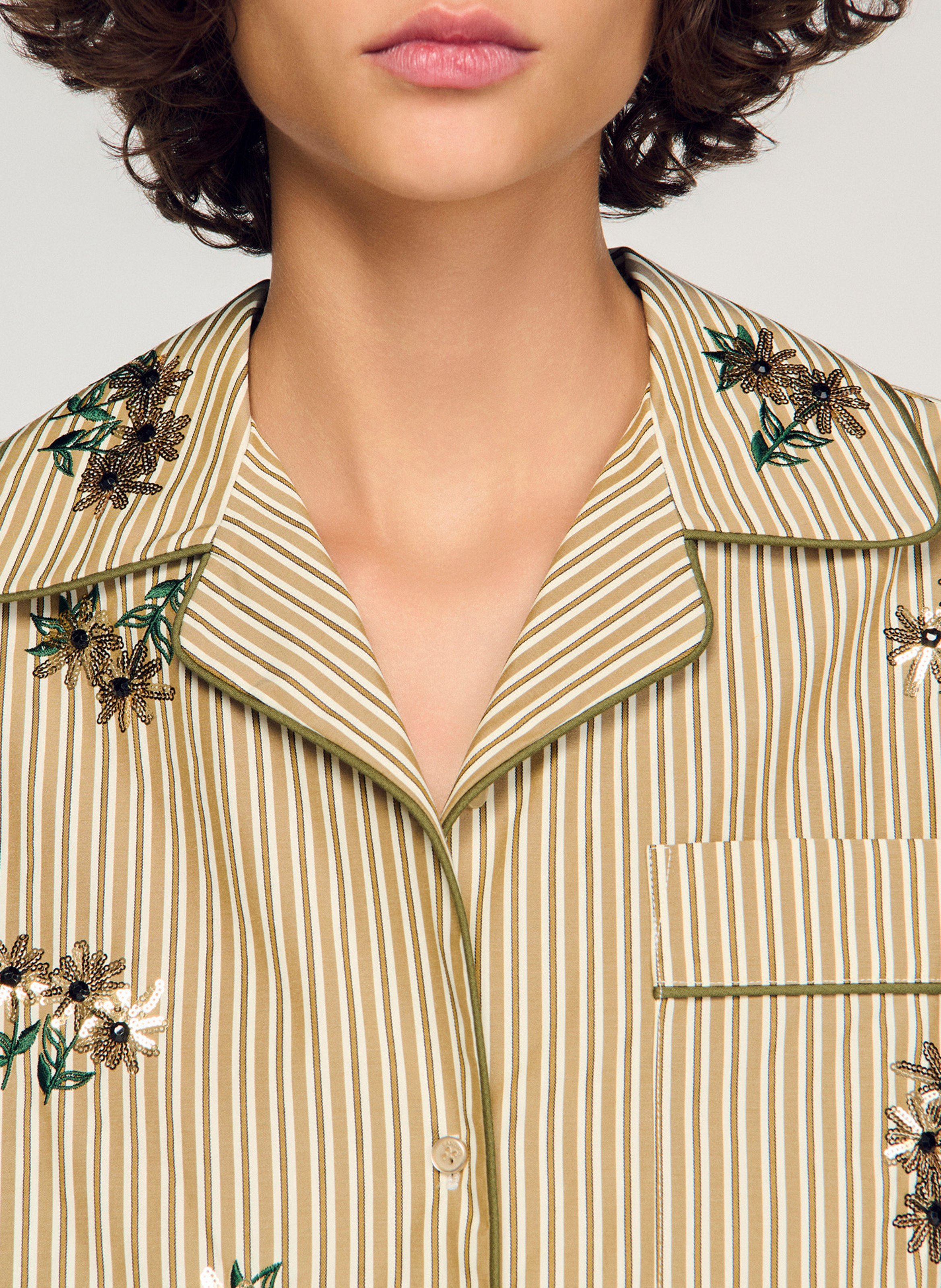 Chemise droite à rayures SANDRO Kaki