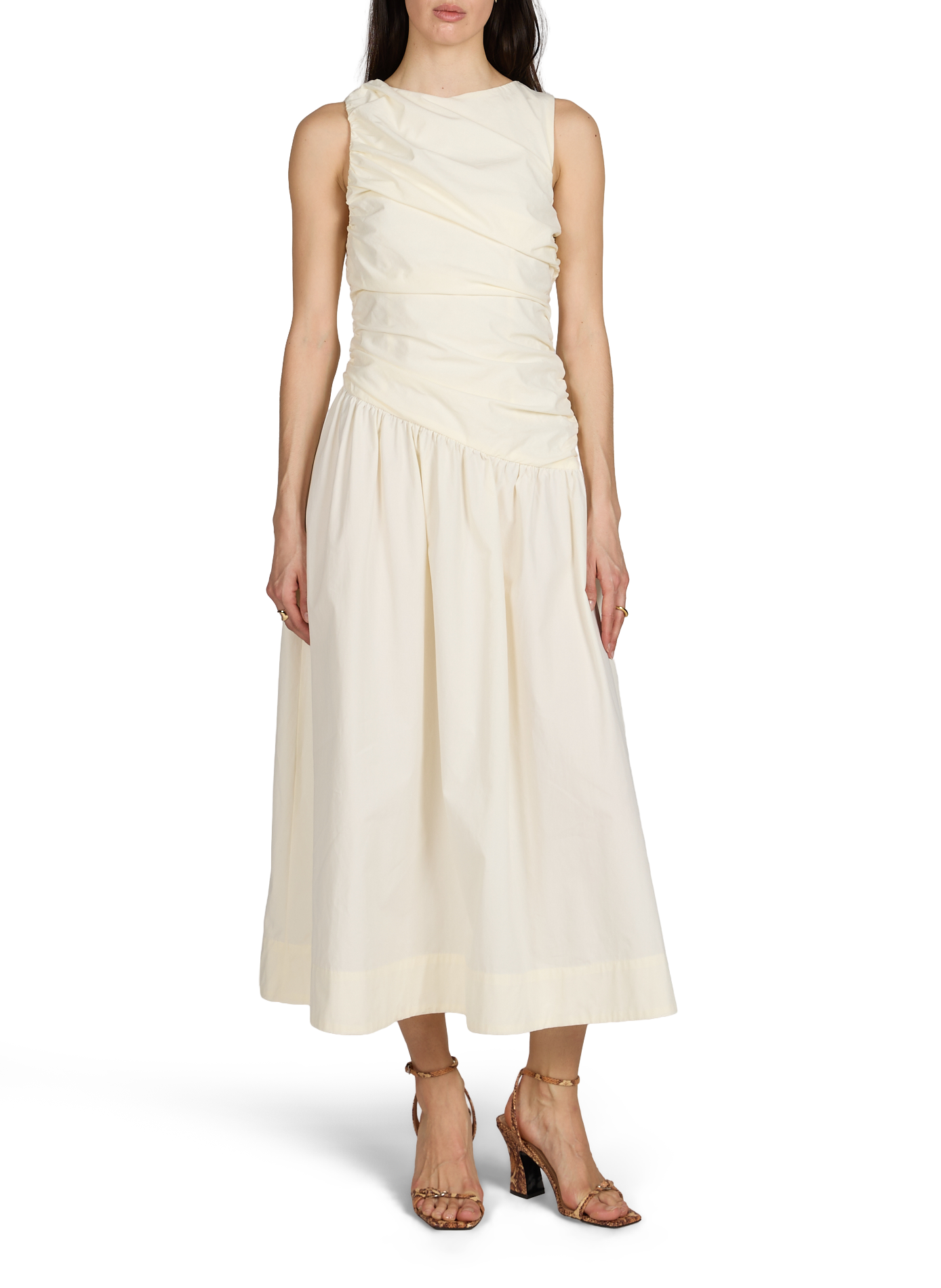 Robe plissée sans manches en coton TOPSHOP Beige