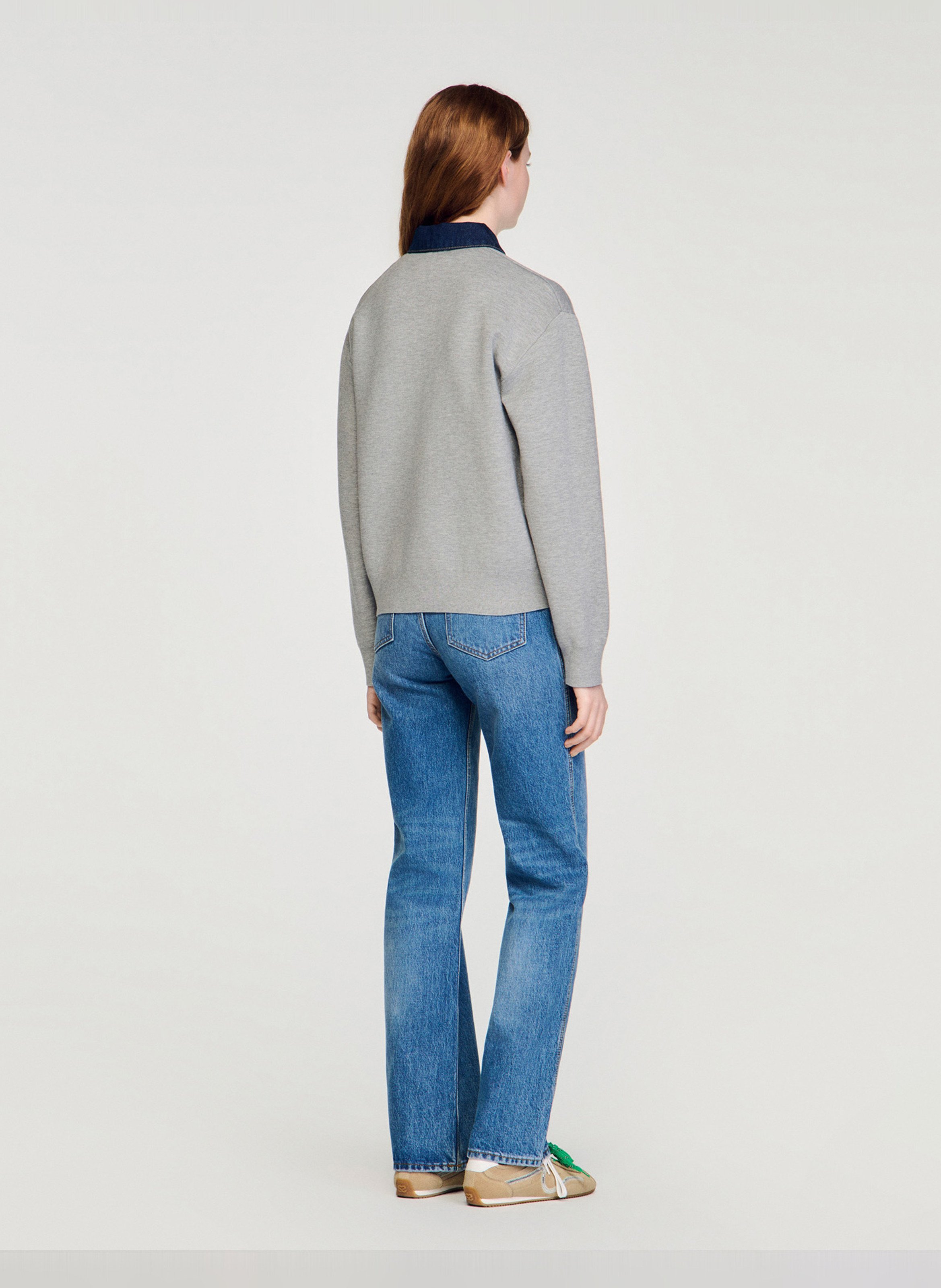 Pull ample à col en jean SANDRO Gris