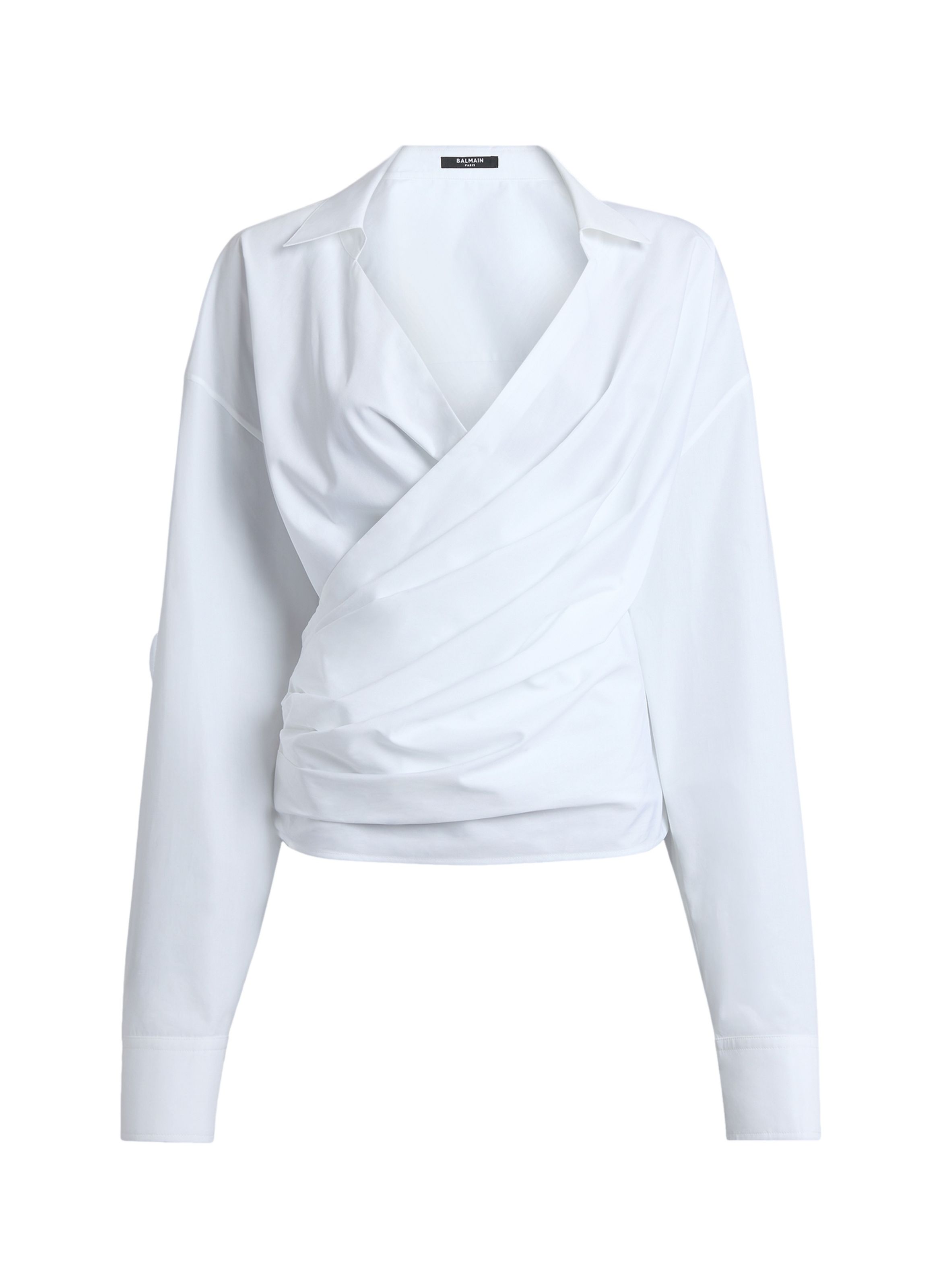 Chemise drapée en popeline de coton BALMAIN Blanc