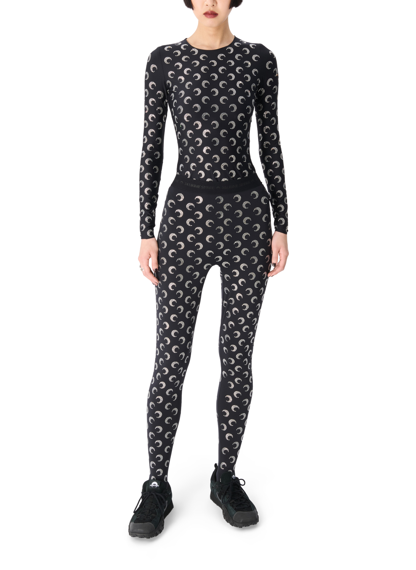 Recycled moon strass jersey stirrup leggings MARINE SERRE Black